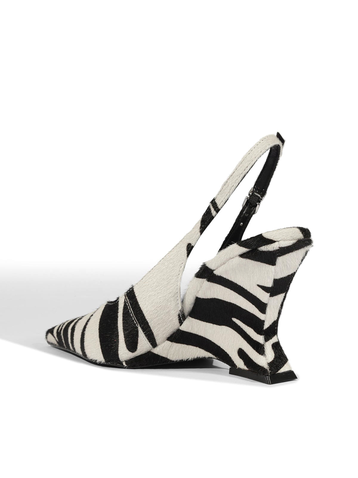 Zebra Pointed-Toe Slip-On Buckle Slingback Pumps
