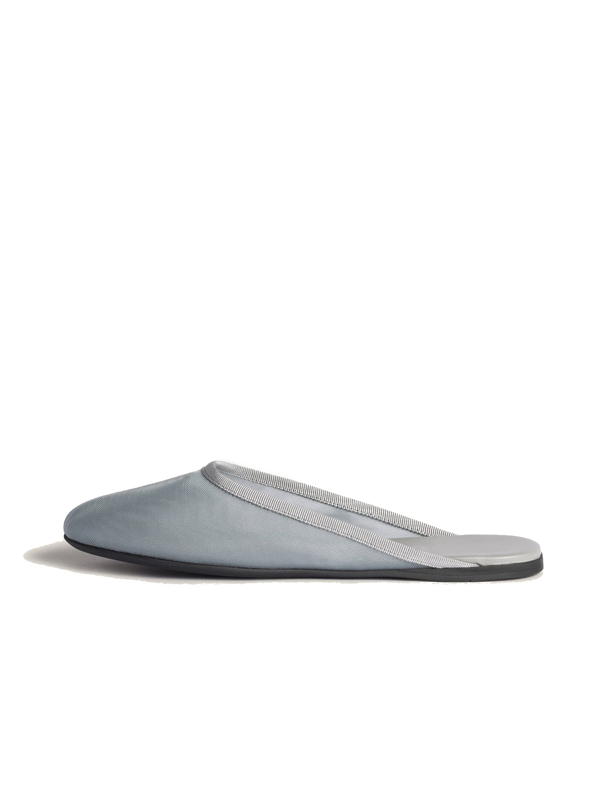 Gray Mesh Round-Toe Backless Slippers Flats