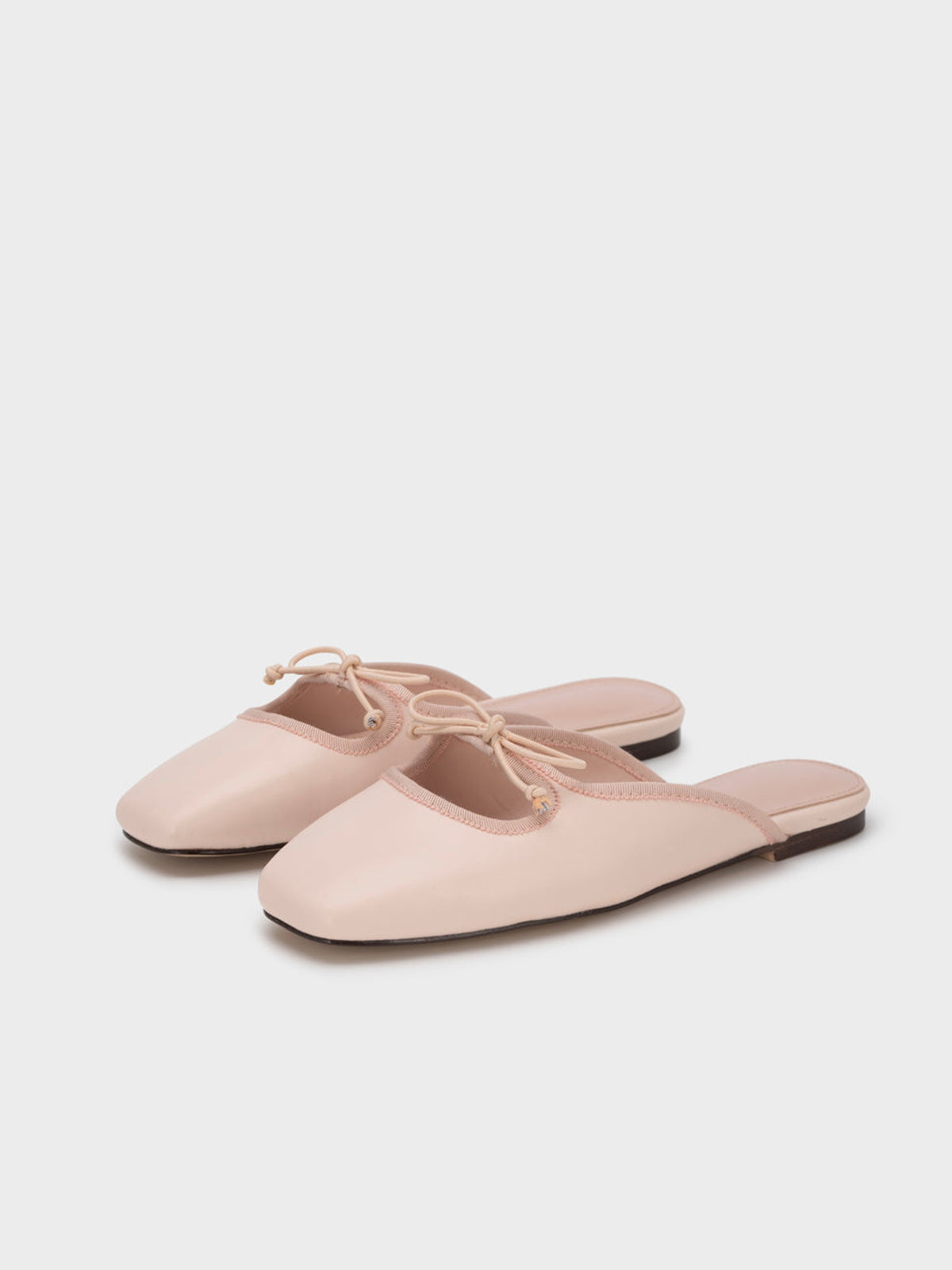 Light Pink Square-Toe Slip-On Bow Mule Flats