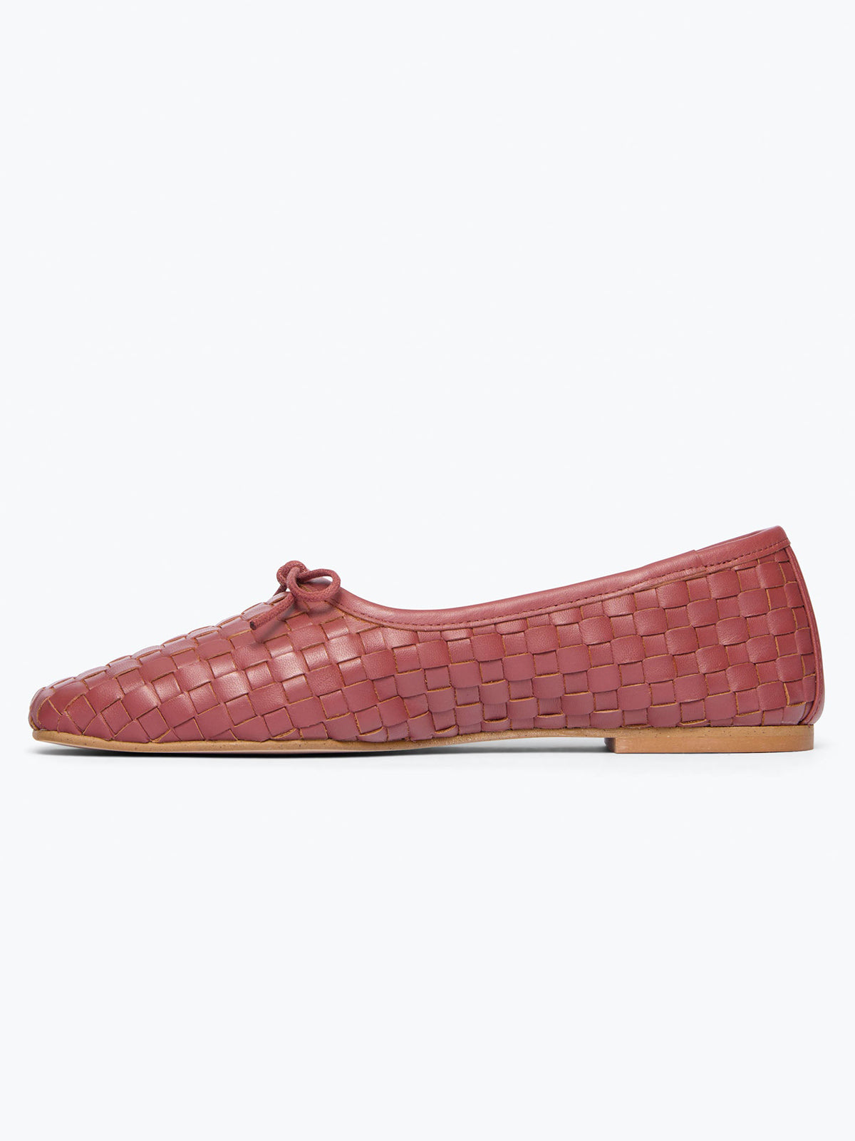 Brick Red Woven Vegan Leather Square-Toe Front Bow Slip-On Ballet Flats