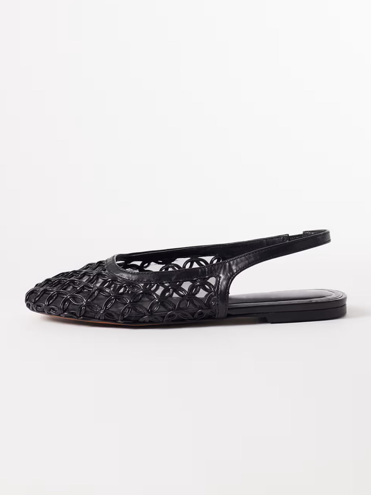 Black Woven Vegan Leather Square-Toe Classic Back Strap Flats