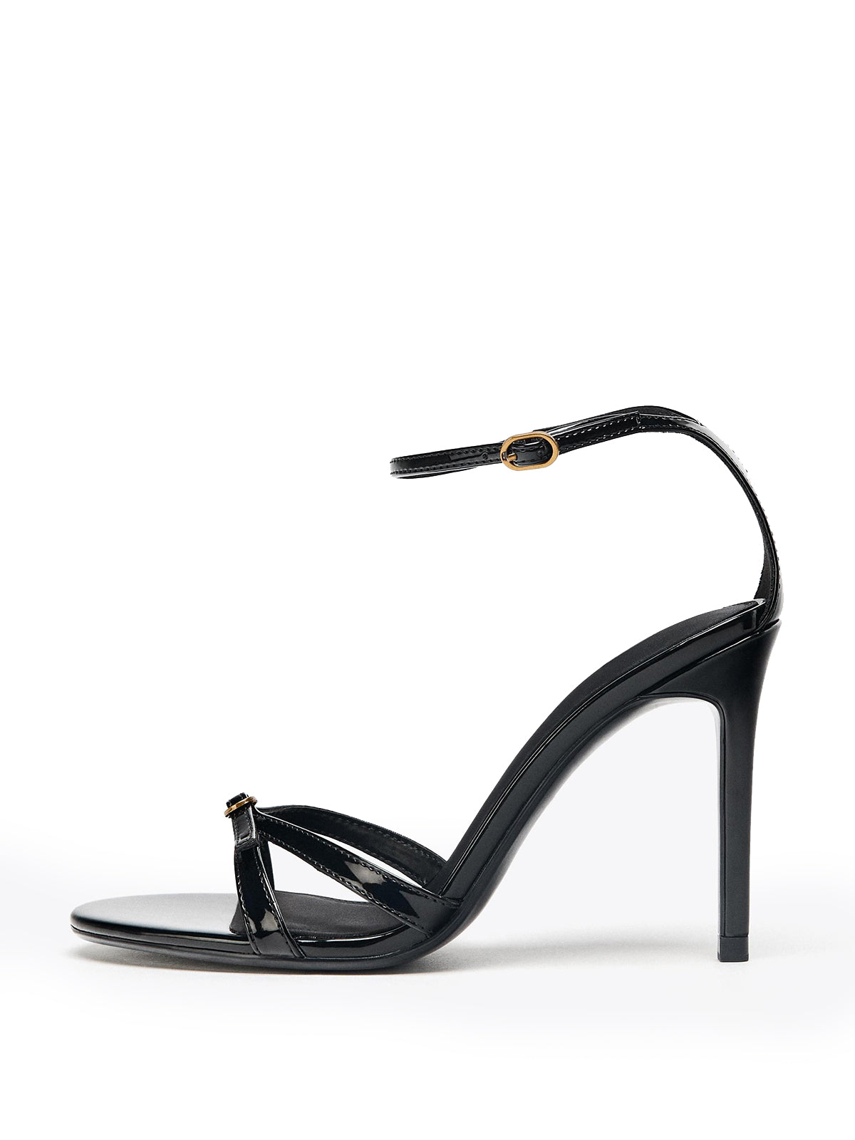 Patent Black Round-Toe Front Straps And Ankle Strap High Heels