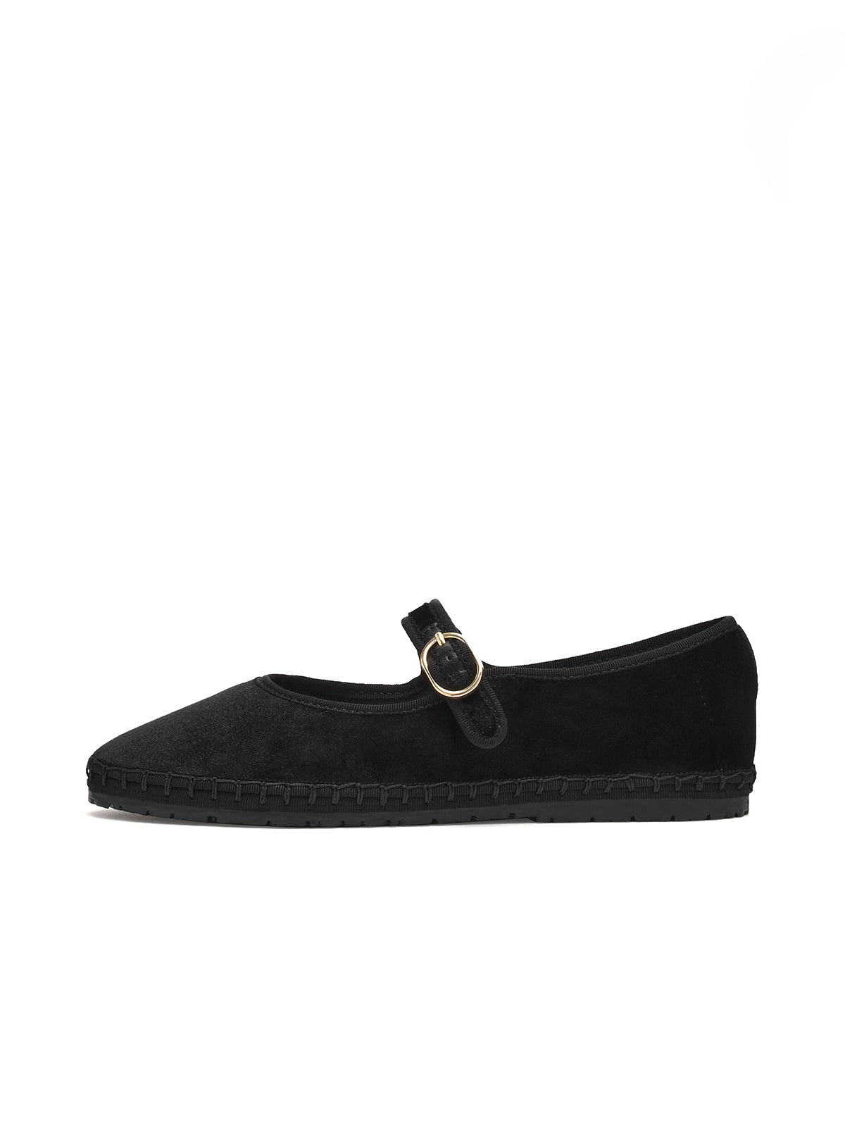 Brown Velvet Round-Toe Buckle Mary Jane Chic Flats