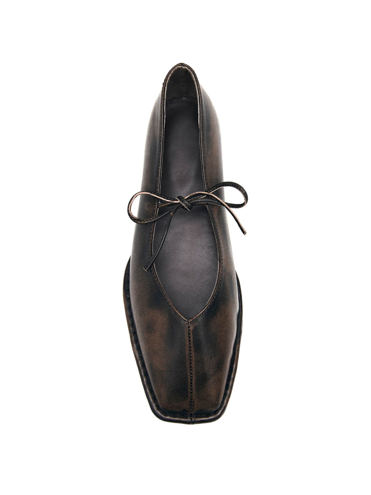 Brown Square-Toe Studs And Middle Strap Ballet Flats