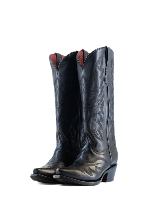 Dark Purple Snip-Toe Classic Embroidery Mid Calf Cowgirl Boots