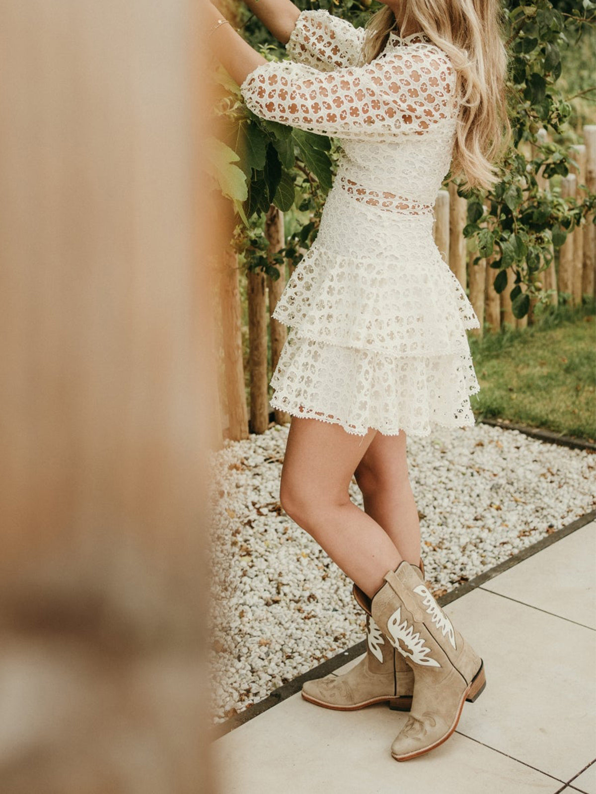 Sand Faux Suede Eagle Embroidery Snip-Toe Mid Calf Cowgirl Boots