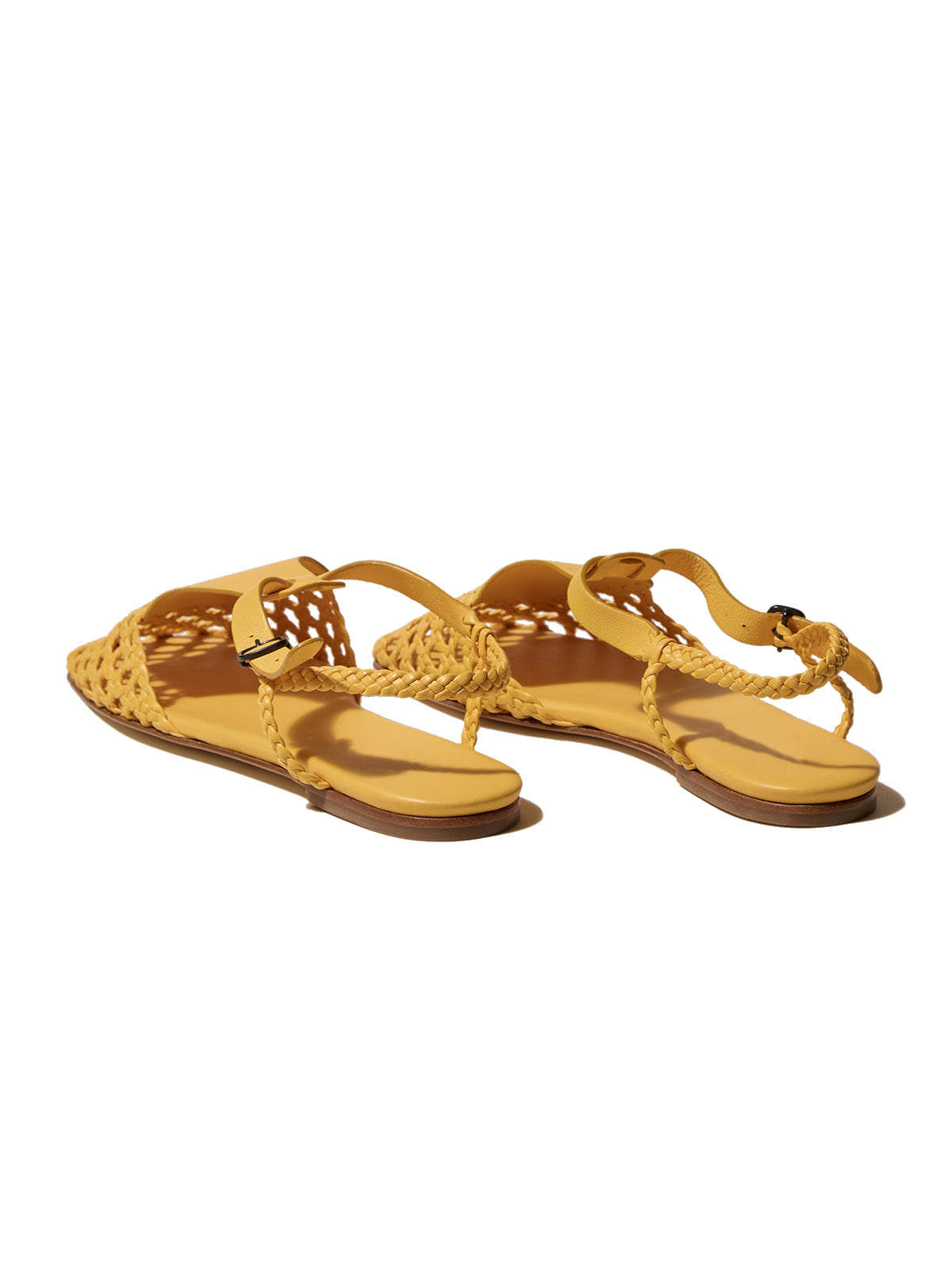 Yellow Woven Vegan Leather Square-Toe Ankle Strap Chic Flats