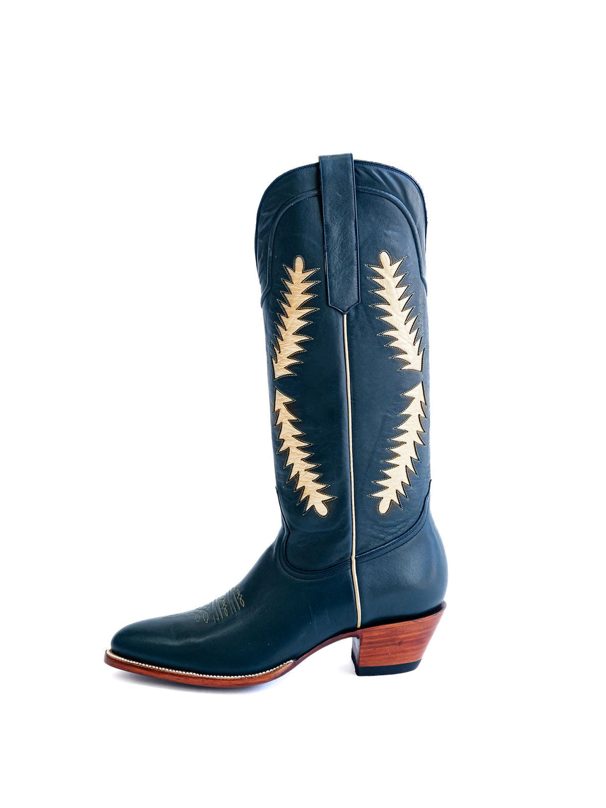 Blue Almond-Toe Wide Calf Cowgirl Boots Knee High Tall Boots