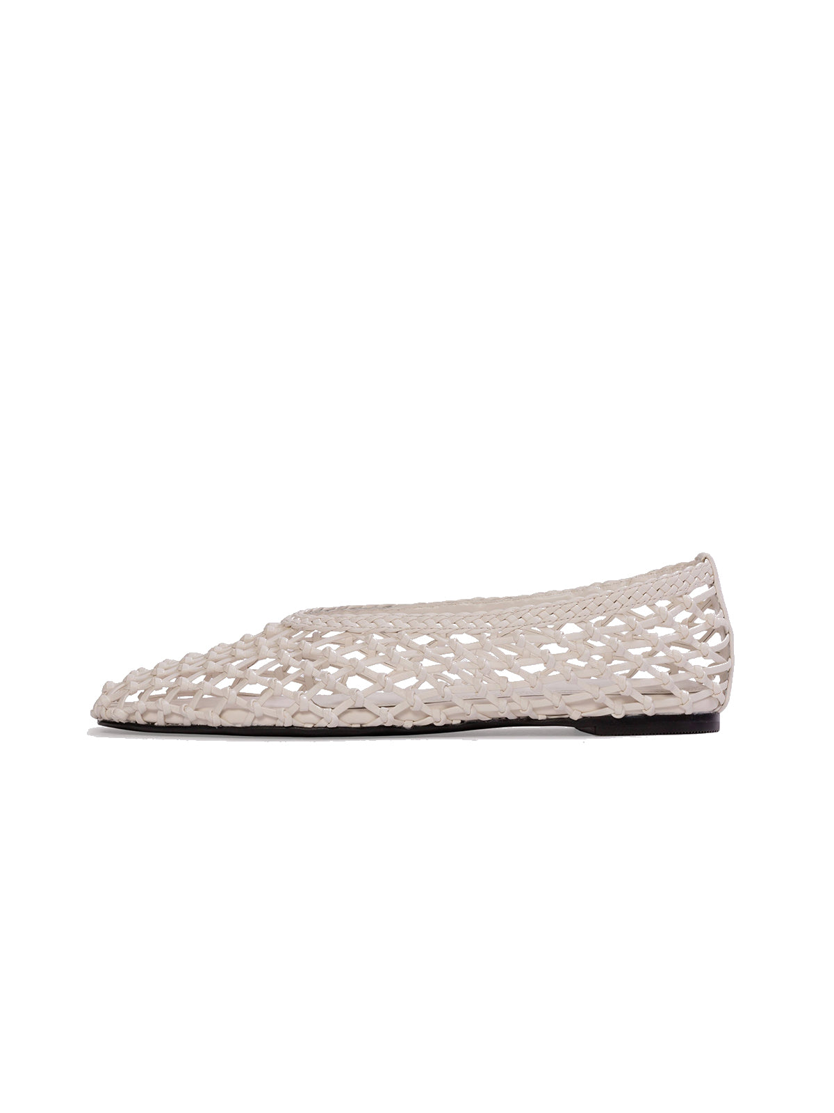 Ivory Woven Vegan Leather Square-Toe Simple Classic Flats