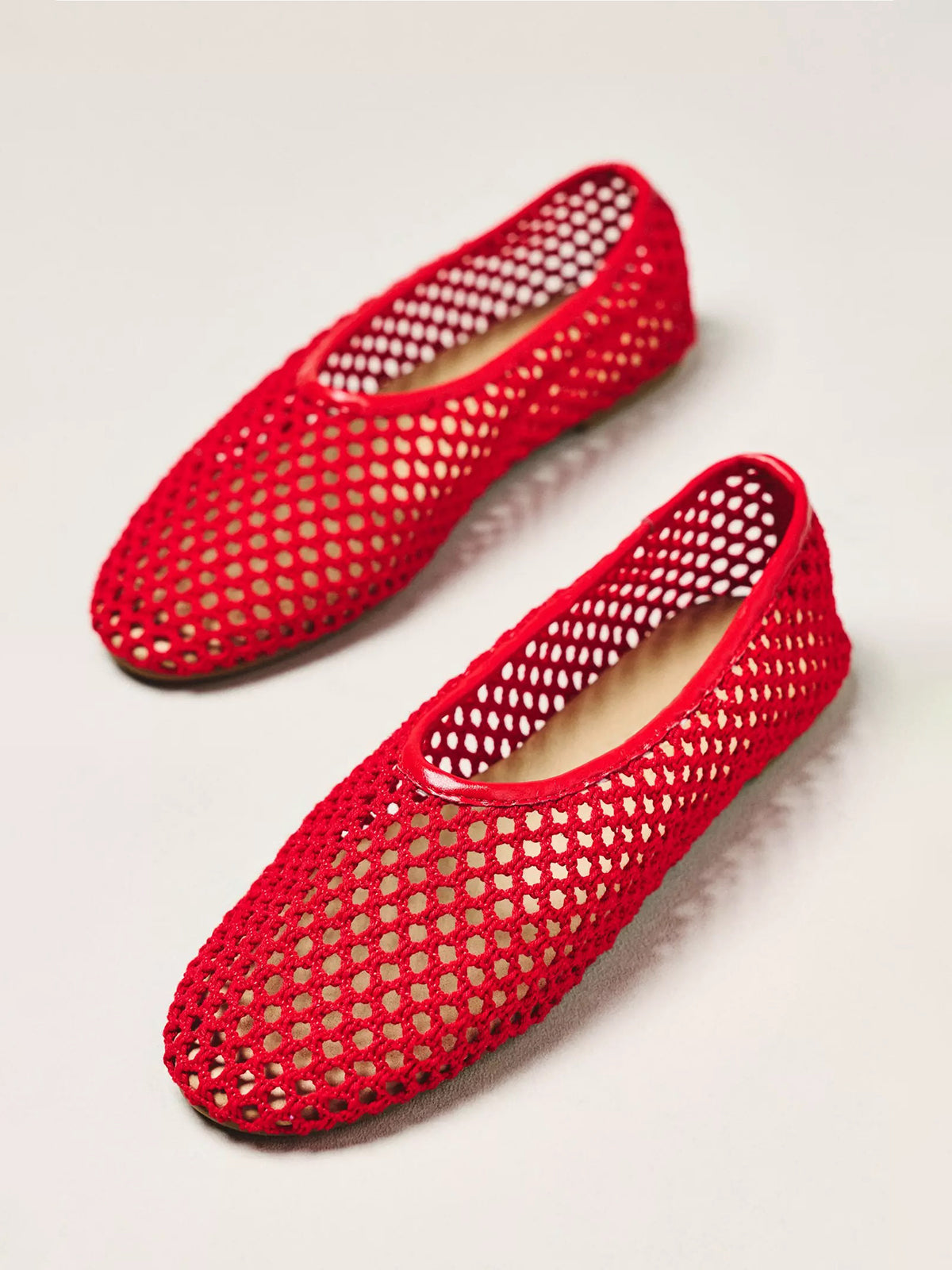 Red Woven Mesh Round-Toe Slip-On Classic Ballet Flats