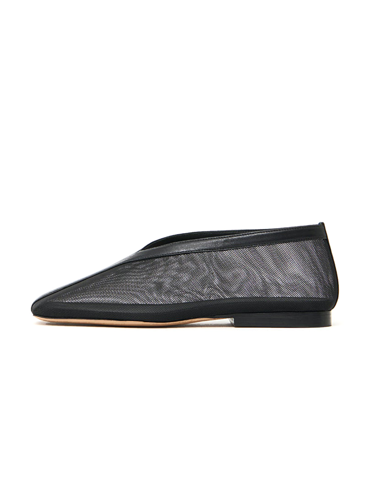 Black Mesh Square-Toe V-Cut Vamp Ballet Flats