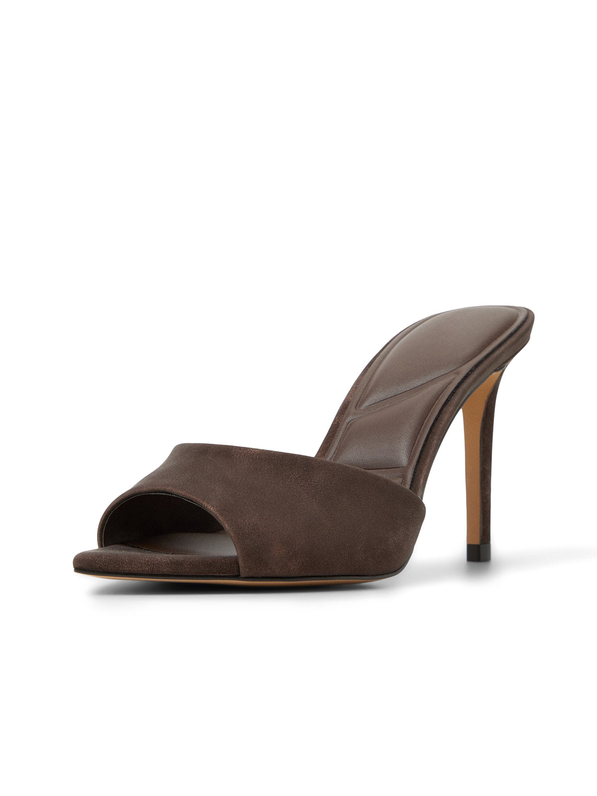 Metallic Dark Brown Open Pointed-Toe Slip-On Backless High Heels