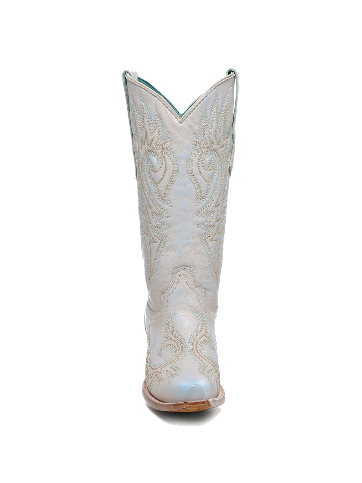 Offwhite Snip-Toe Flame Embroidery Mid Calf Classic Cowgirl Boots