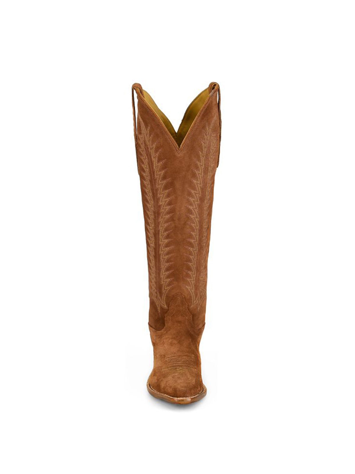 Brown Faux Suede Snip-Toe Wide Calf Embroidery Knee High Cowgirl Boots
