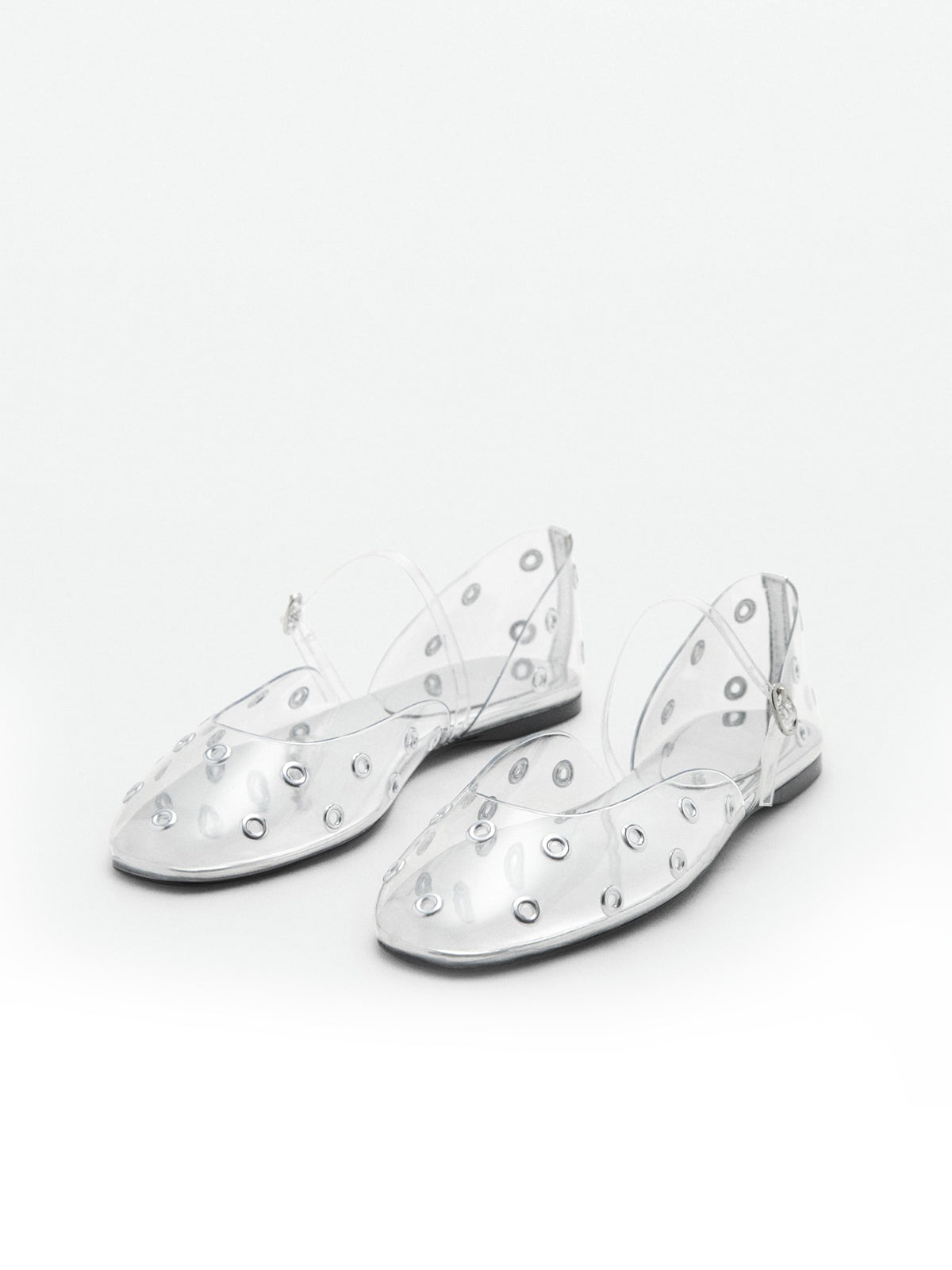 Transparent Film TPU Square-Toe Bridge Strap Flats With Eyelets
