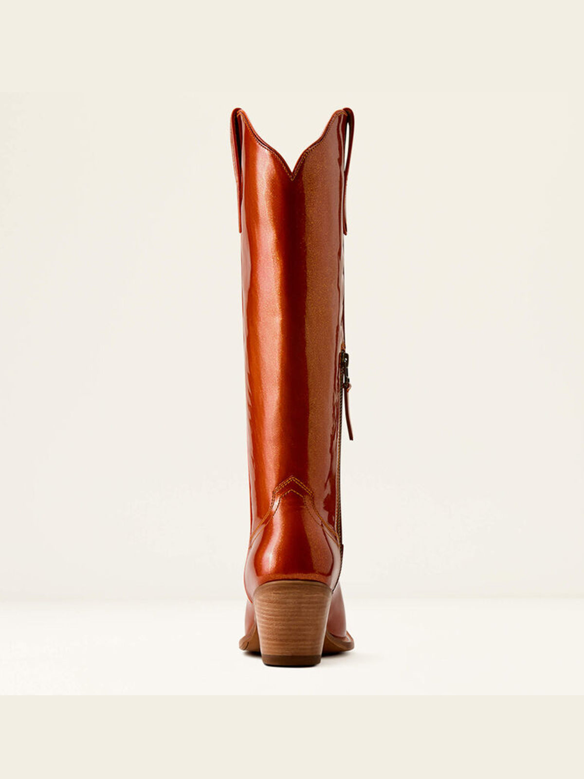Patent Burnt Orange Snip-Toe Simple Sleek Half-Zip Knee High Cowgirl Boots