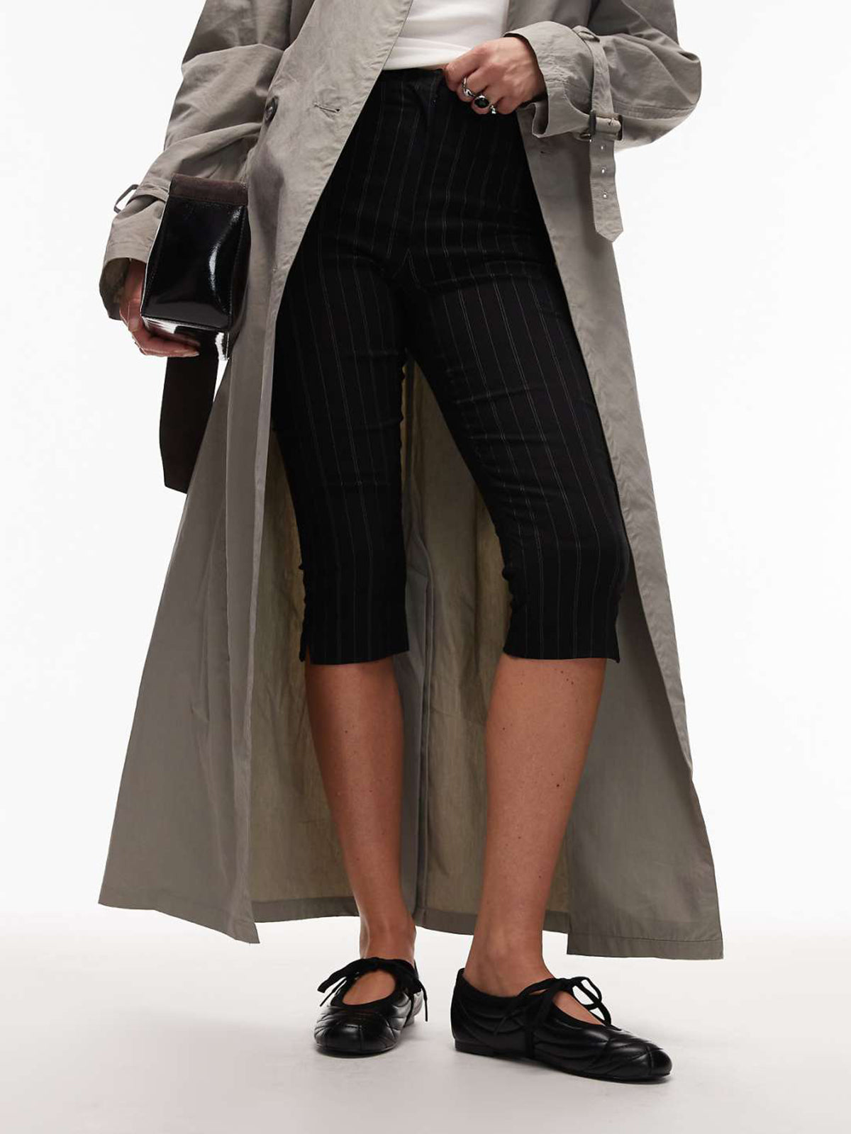 Black Round-Toe Topstitching Lace Up Ballet Flats