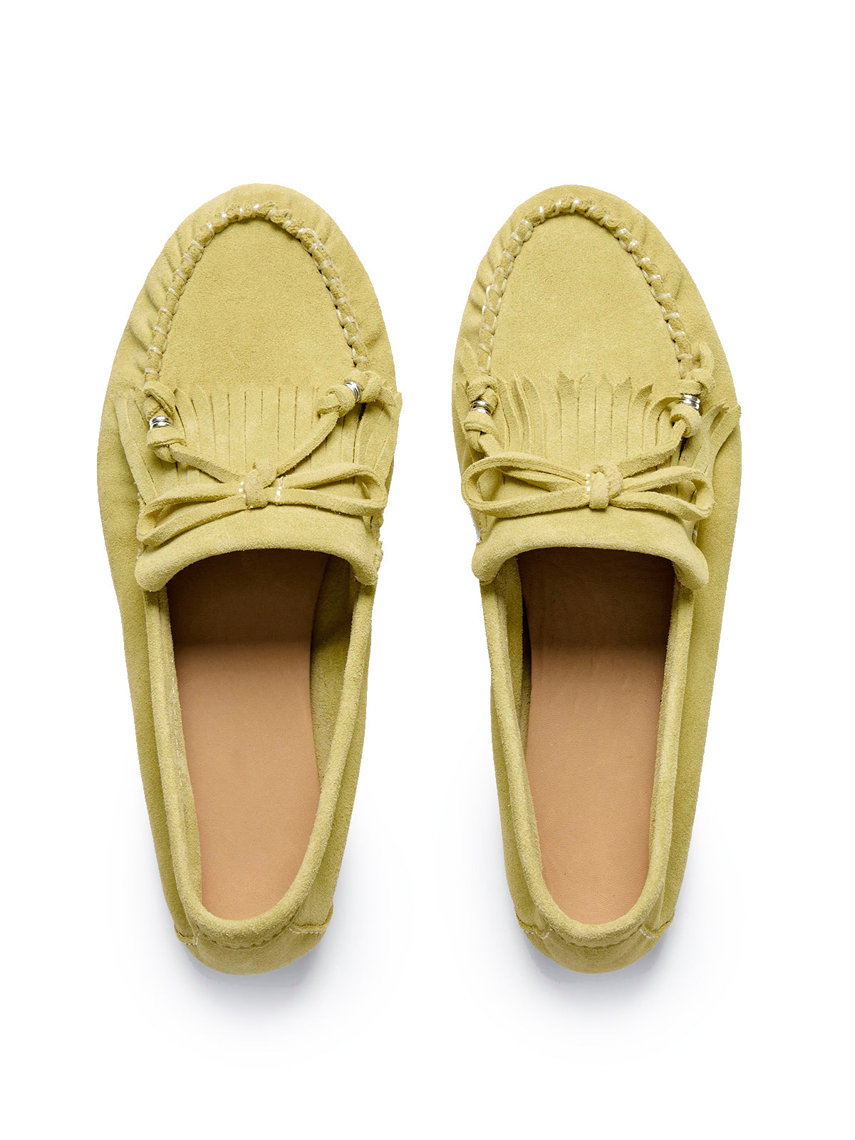 Yellow Cow Suede Round-Toe Front Bow And Fringe Flats