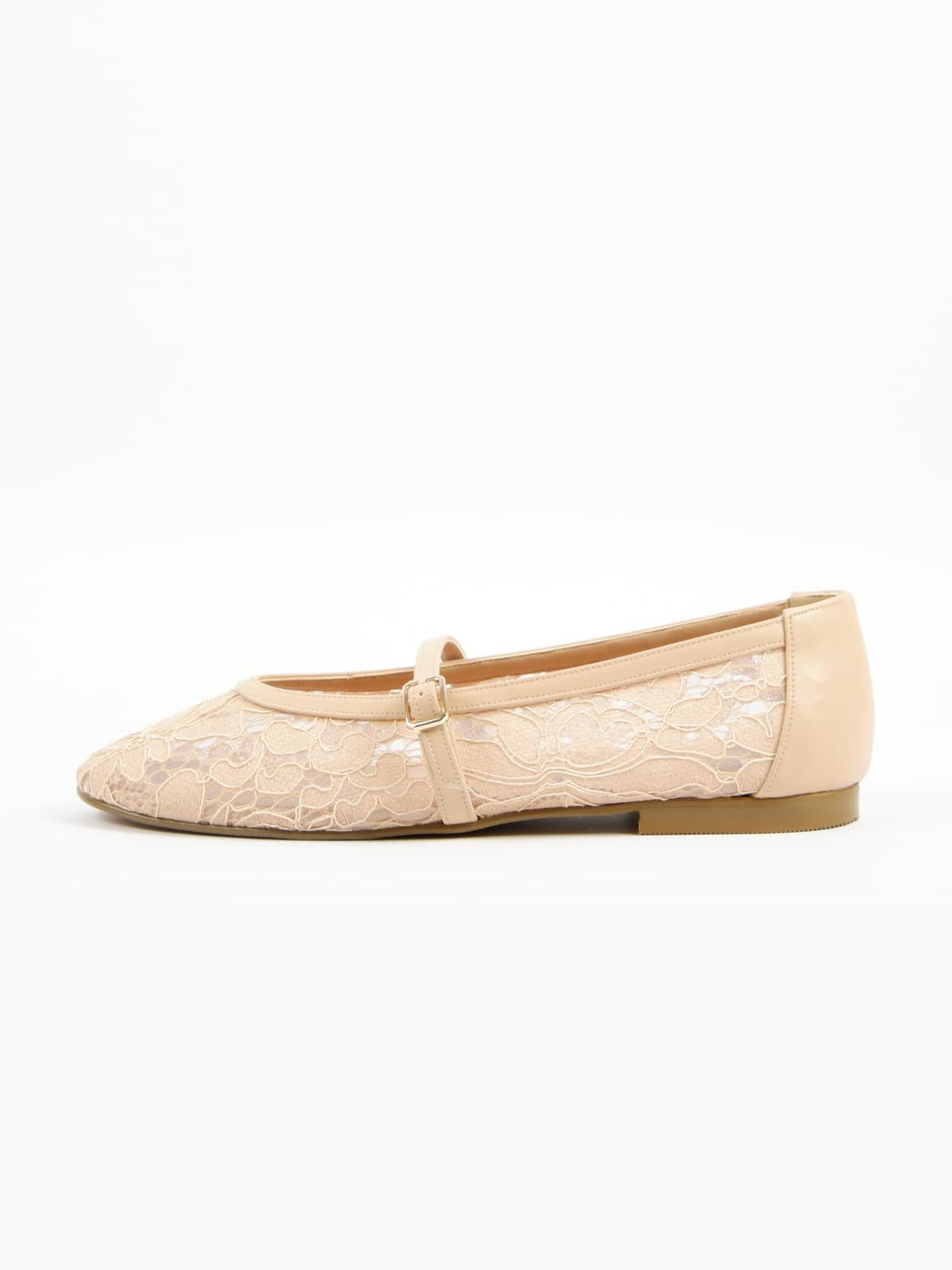 Nude Lace Mesh Round-Toe Chic Mary Jane Classic Ballet Flats