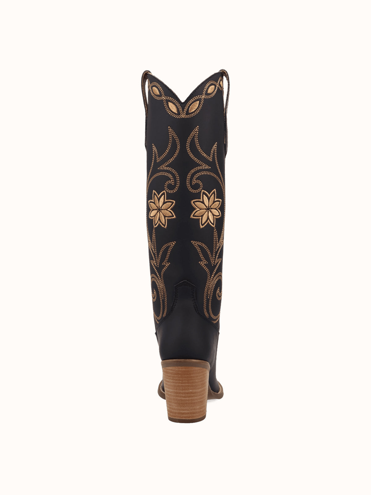 Snip-Toe Flowers And Chic Embroidery Wide Calf Knee High Cowgirl Boots - Black