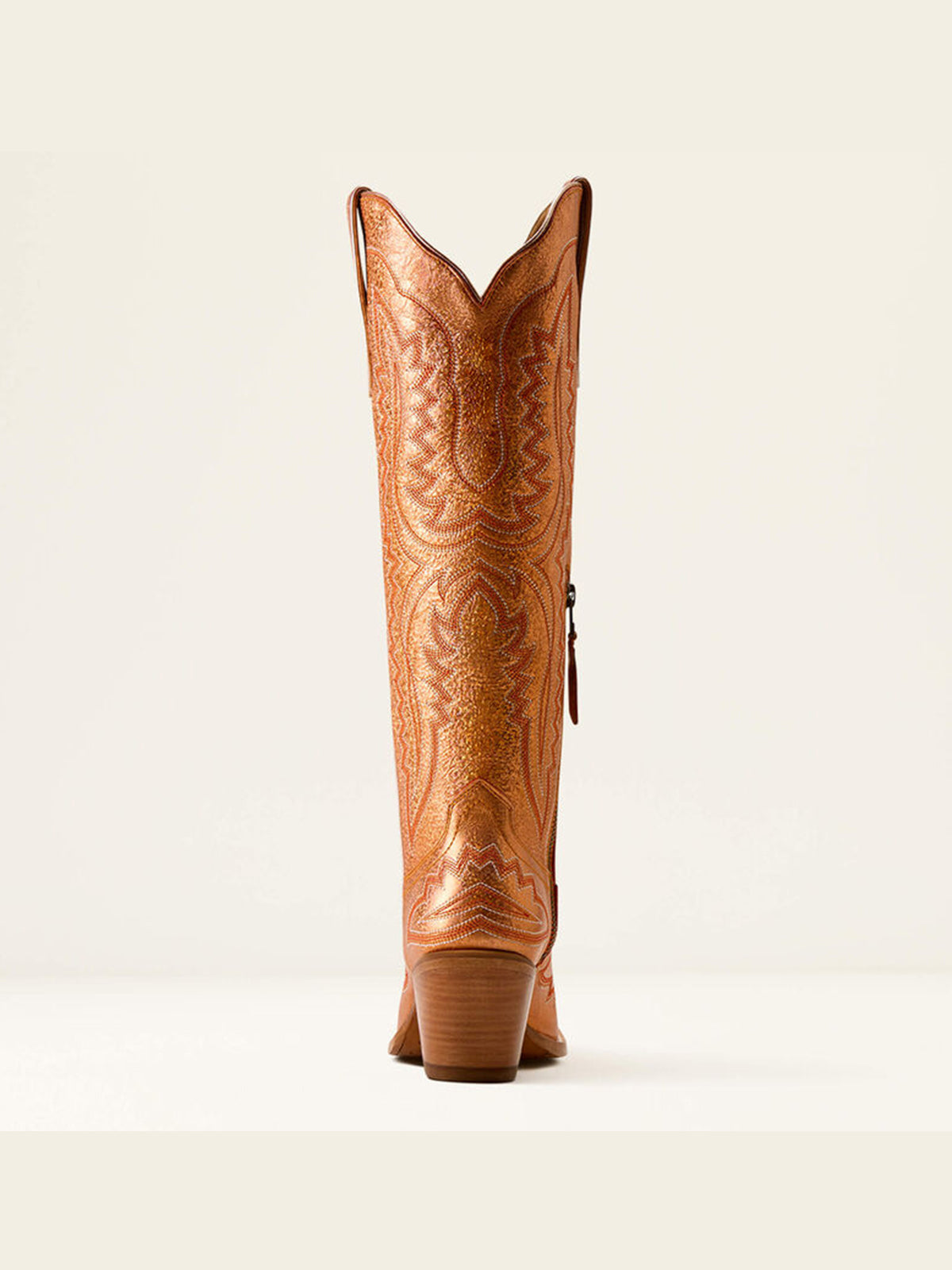 Western Embroidery Tall Snip-Toe Half-Zip Knee High Cowgirl Boots - Metallic Rose Gold