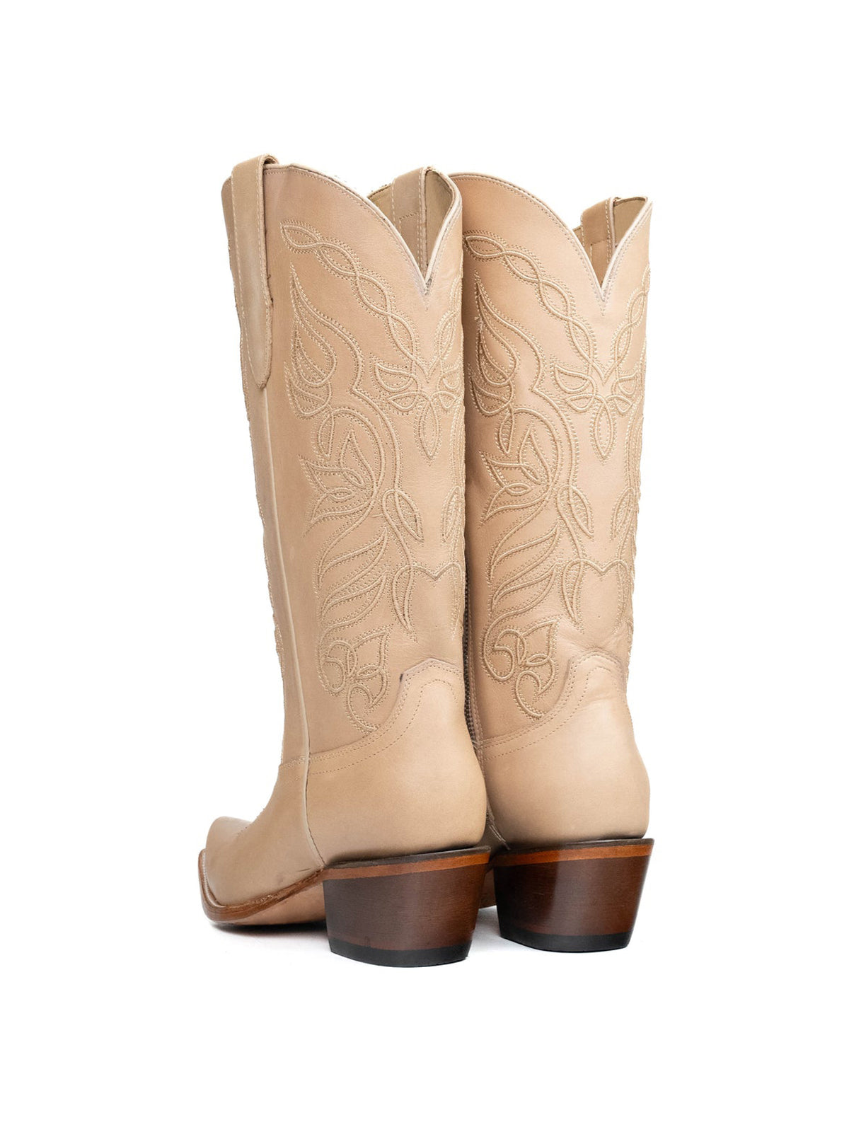 Snip-Toe Sleek Embroidery Half-Zip Knee High Cowgirl Boots For Woman - Beige