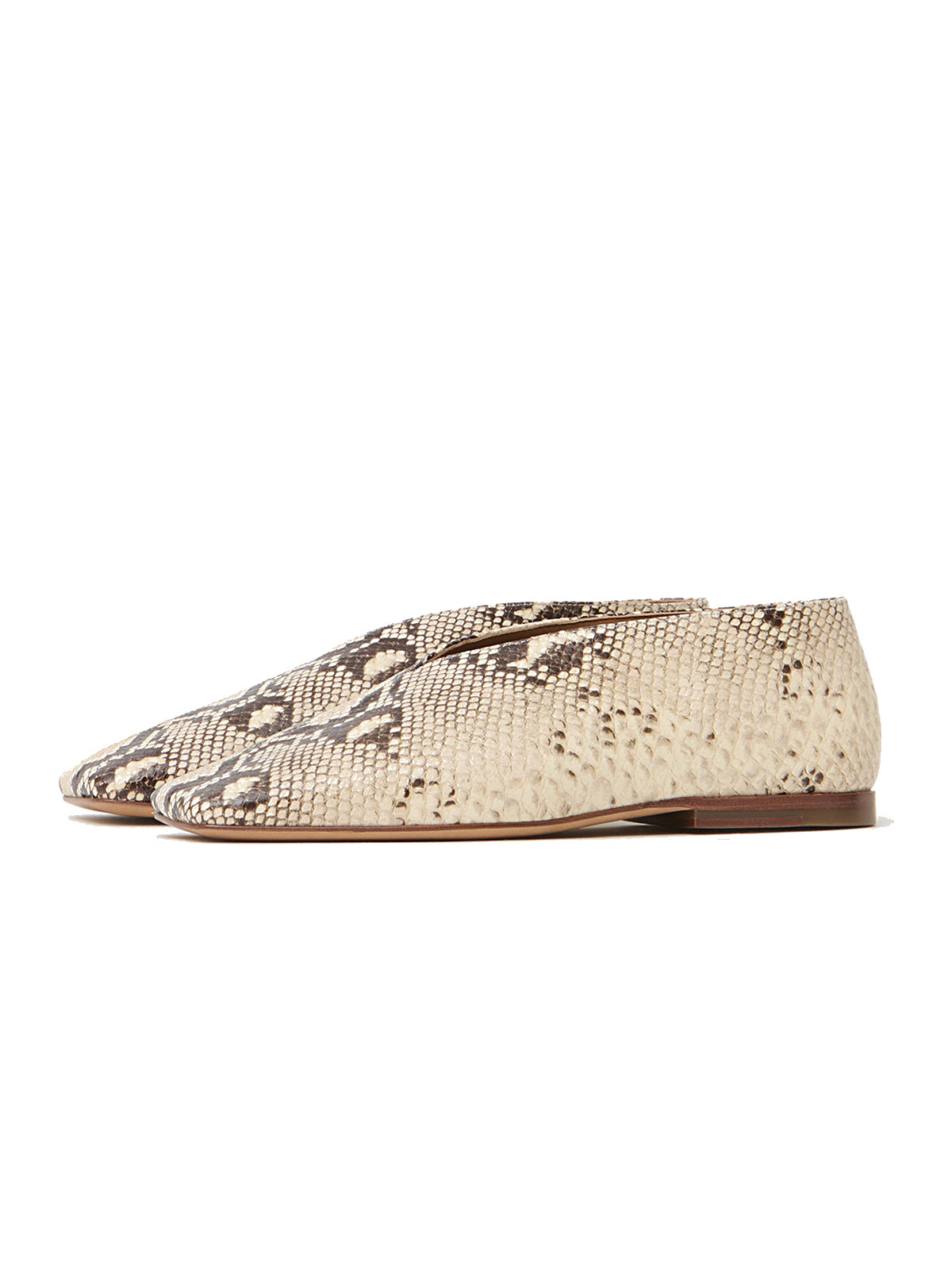 Snakeskin Print Vegan Leather Square-Toe Simple Slip-On Flats