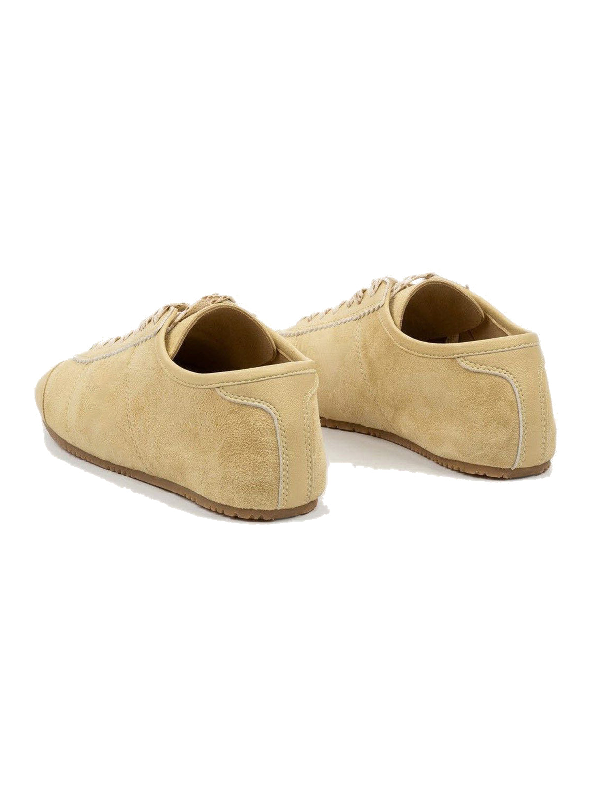 Yellow Cow Suede And Cow Leather Round-Toe Lace-Up Flats Sneakers