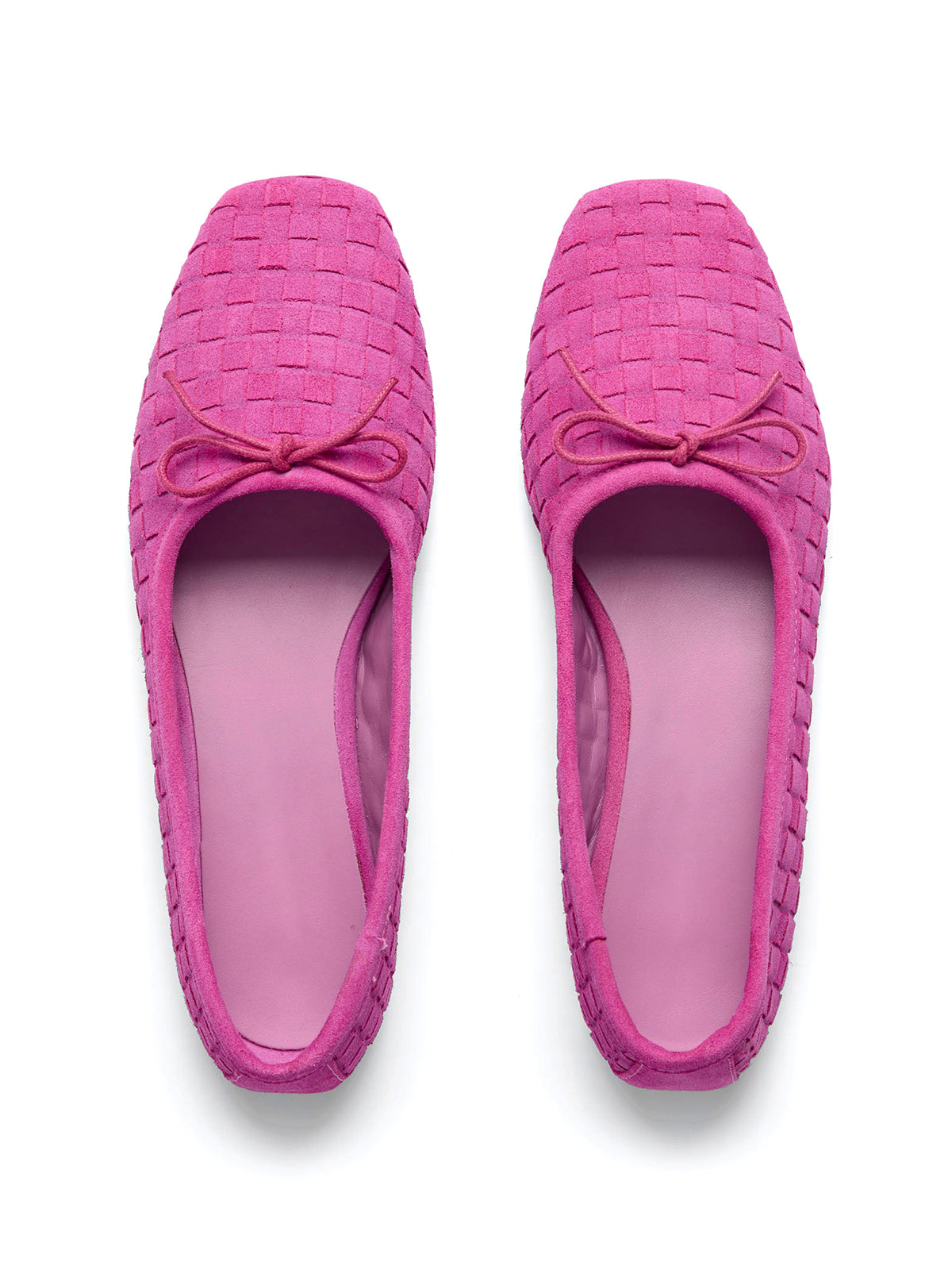 Magenta Woven Faux Suede Square-Toe Front Bow Ballet Flats