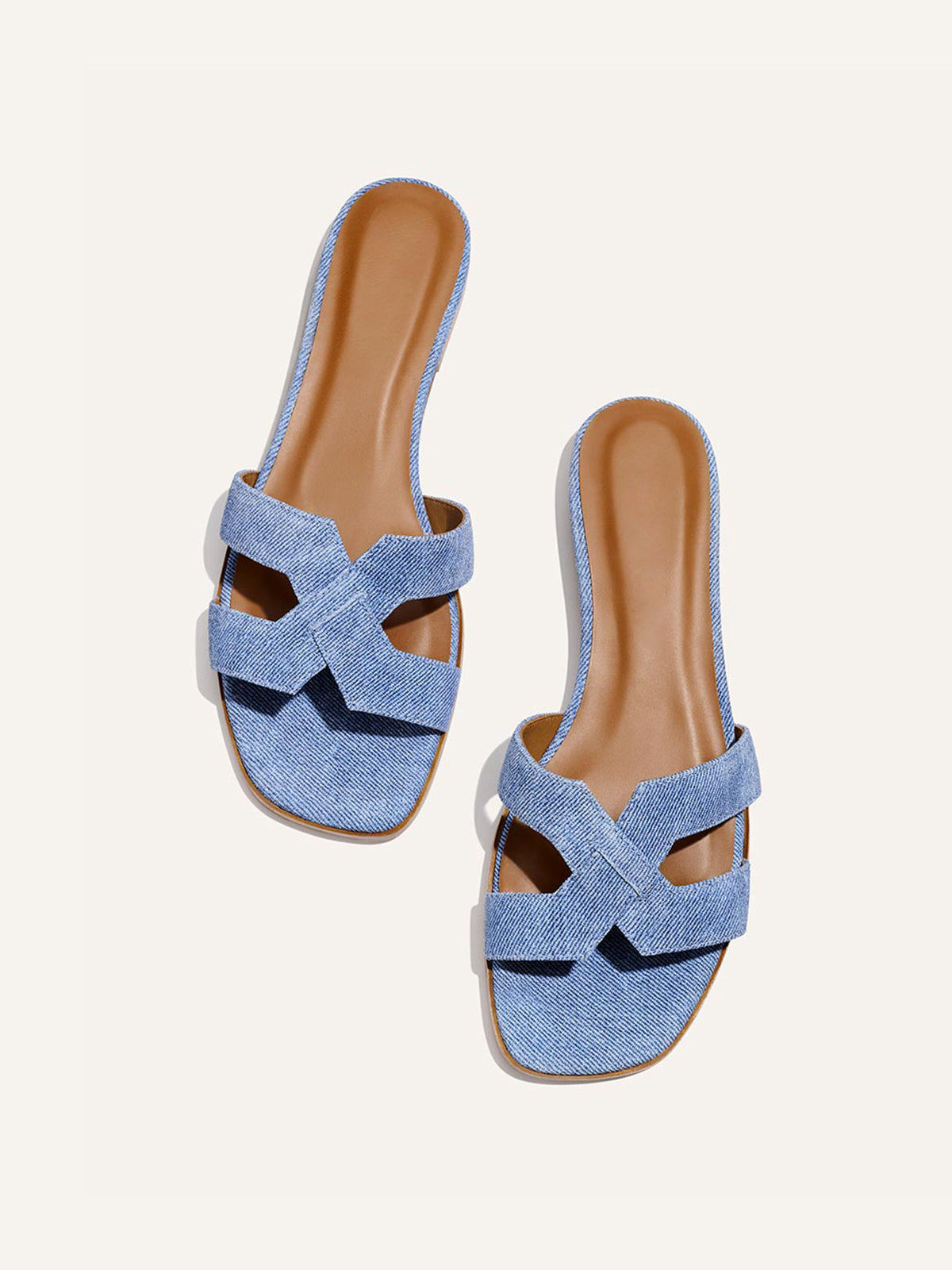 Blue Denim Square-Toe Stylish Backless Sandals Flats