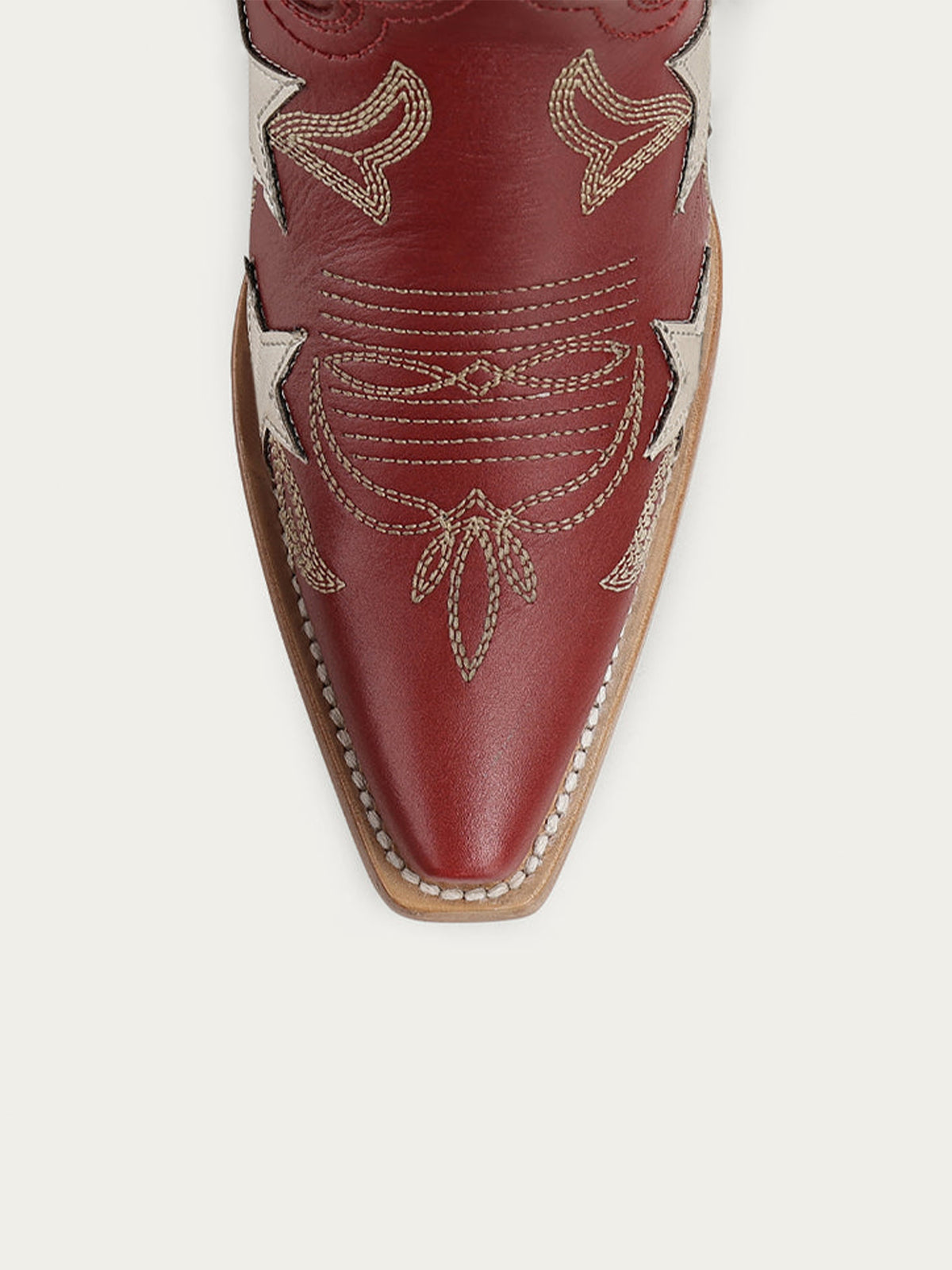 Red Snip-Toe Chic Stars Inlay With Embroidery Mid Calf Cowgirl Boots