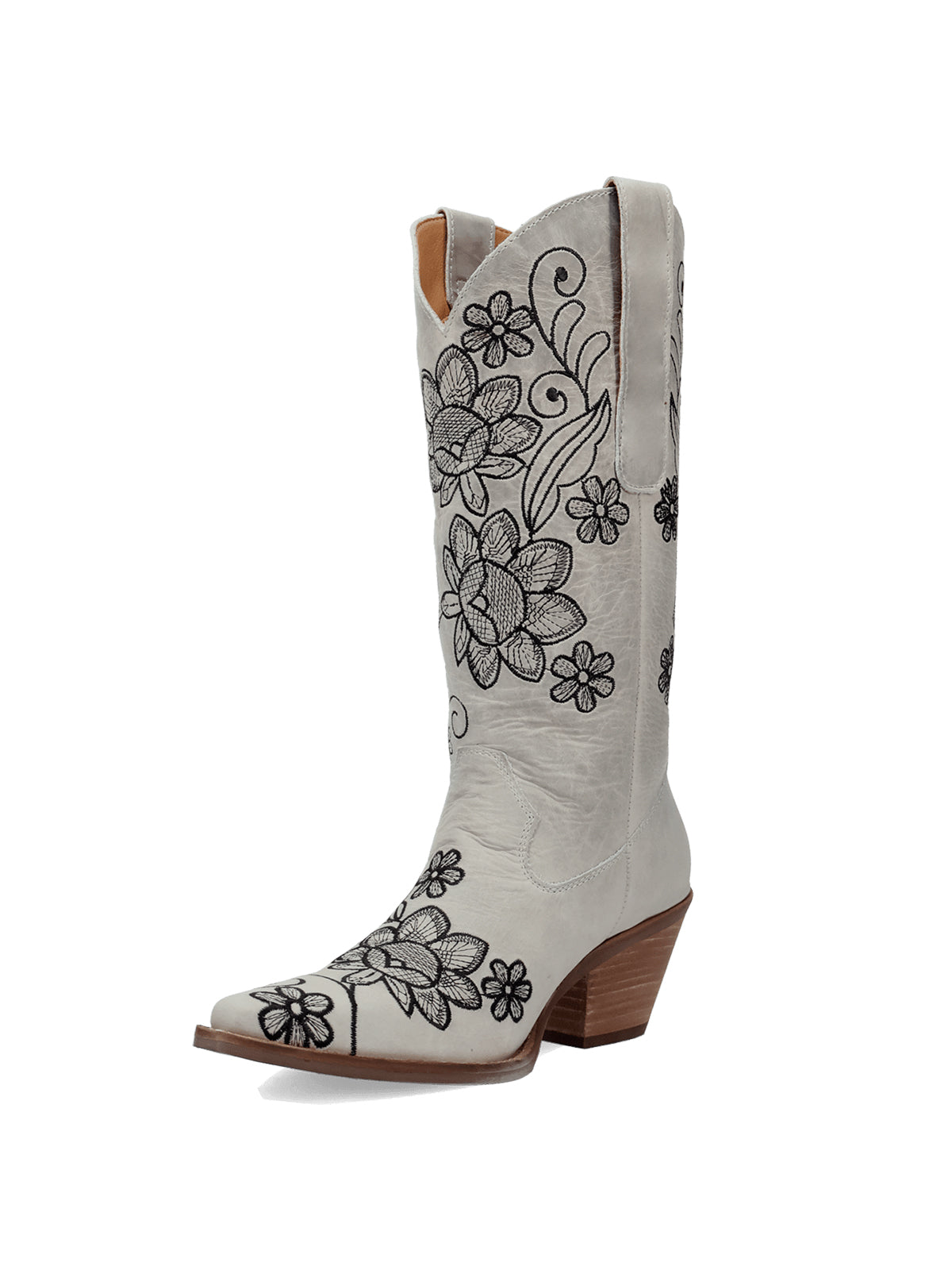 Ivory Snip-Toe Flourishing Flowers Embroidery Mid Calf Cowgirl Boots