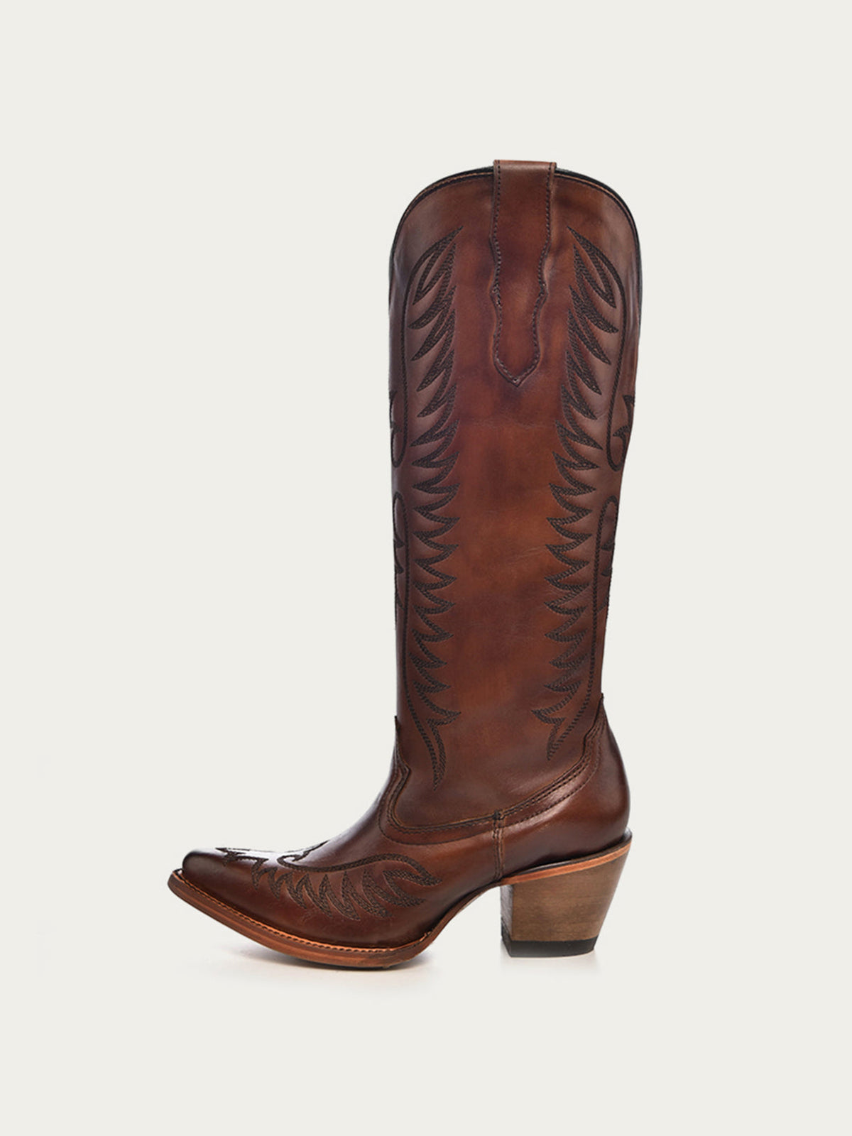 Vintage Red Almond-Toe Chic Embroidery Half-Zip Knee High Cowgirl Boots