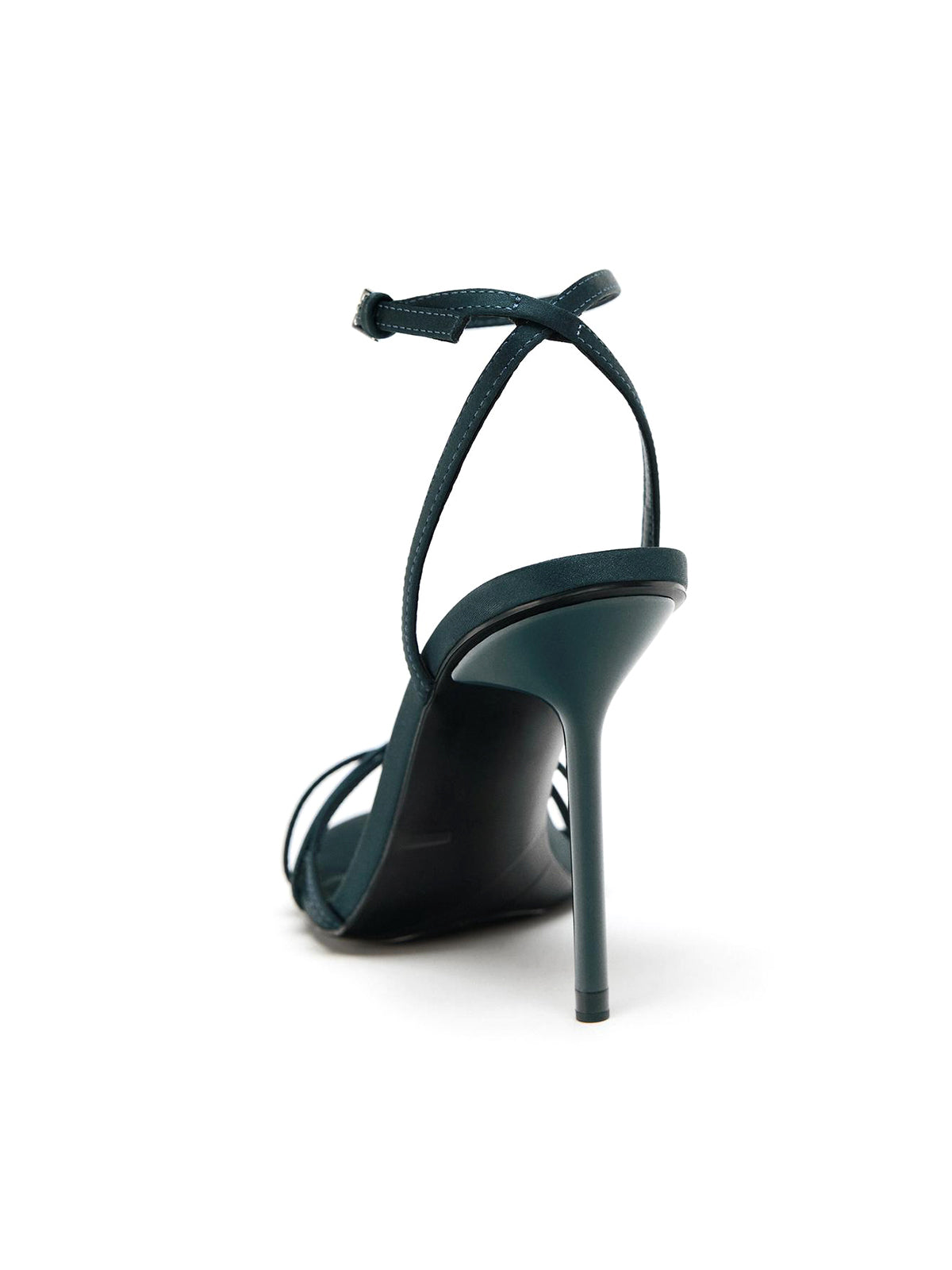 Dark Blue Satin Round-Toe Ankle Buckle Strap High Heels