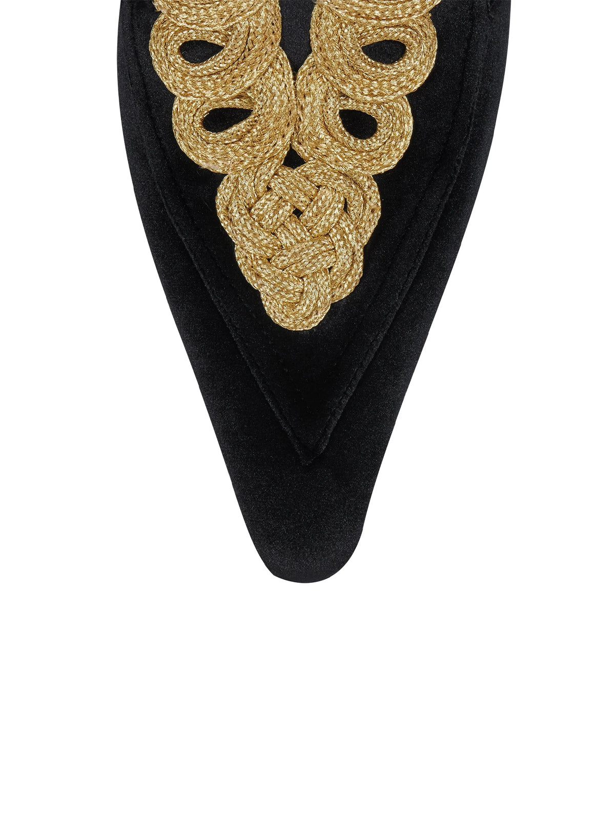 Black Velvet Pointed-Toe Gold Embroidery Slingback High Heels Pumps