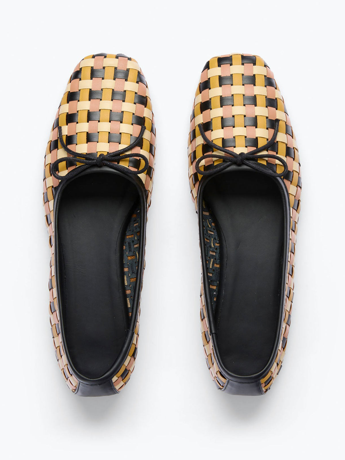 Woven Vegan Leather Square-Toe Front Bow Slip-On Ballet Flats - Plaid