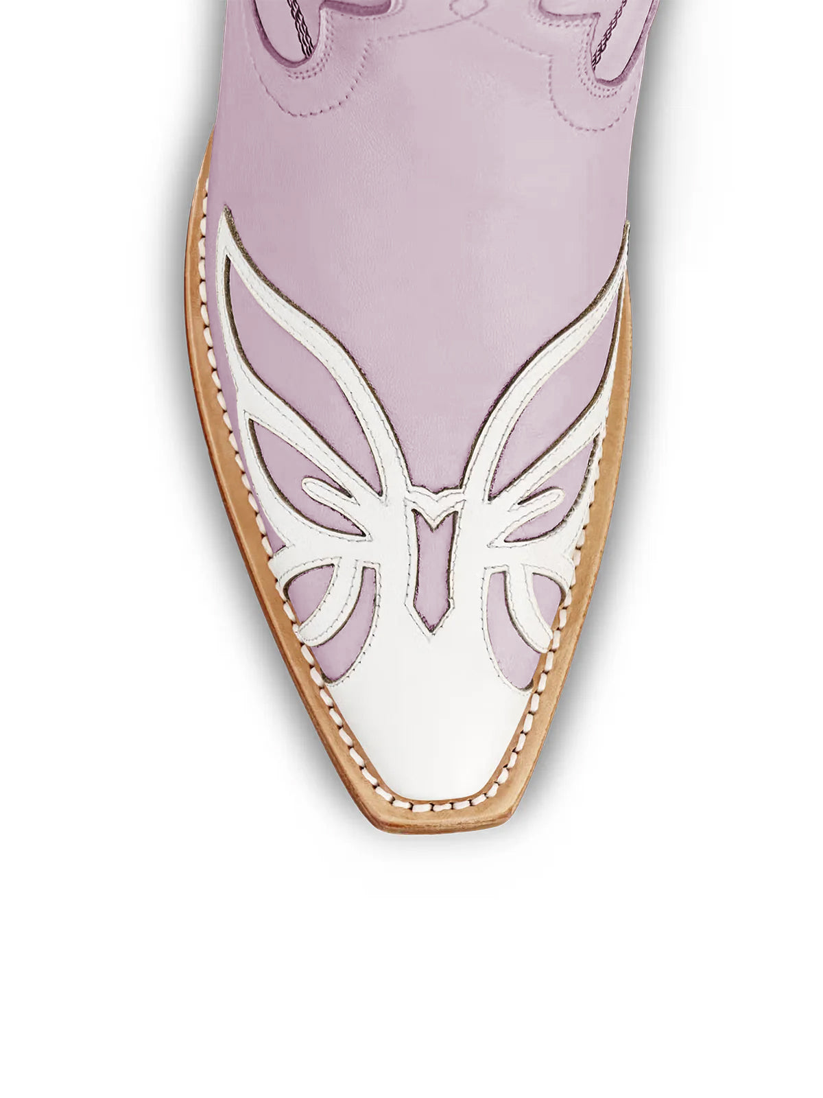 Lavender Snip-Toe Flower Applique Mid Calf Pull On Cowgirl Boots