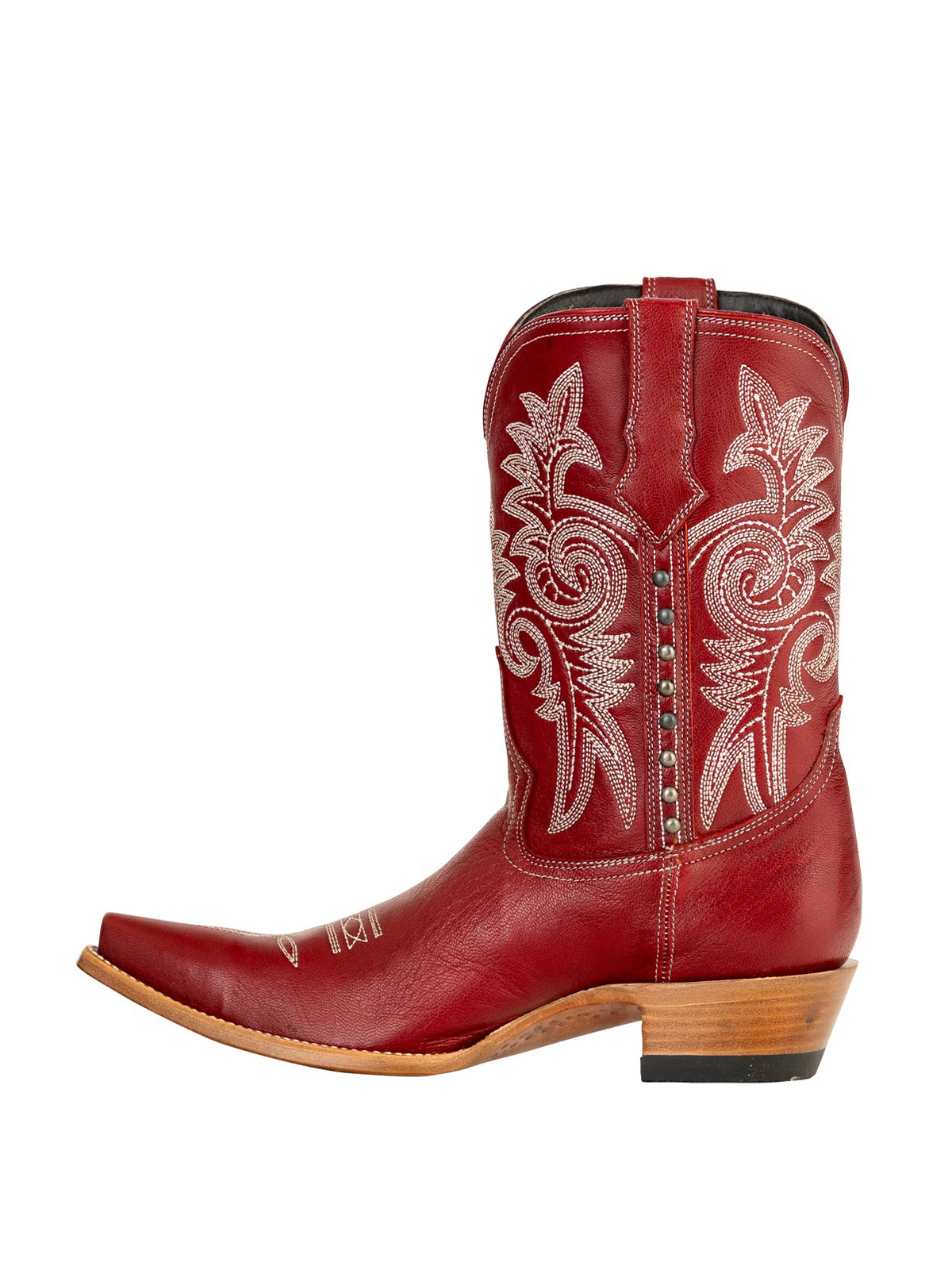 Snip-Toe Chic Embroidery And Side Studs Ankle Cowgirl Boots - Red