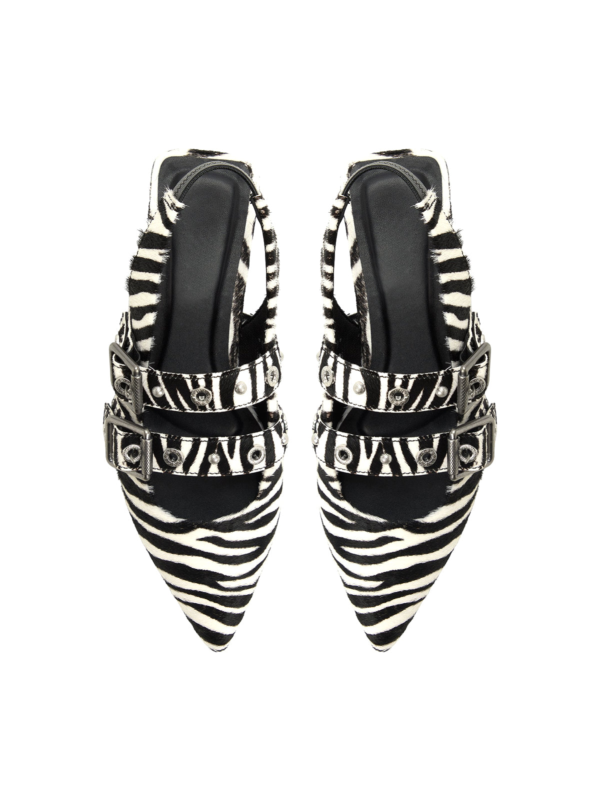 Zebra Pointed-Toe Double Bridge Straps Slingback Flats