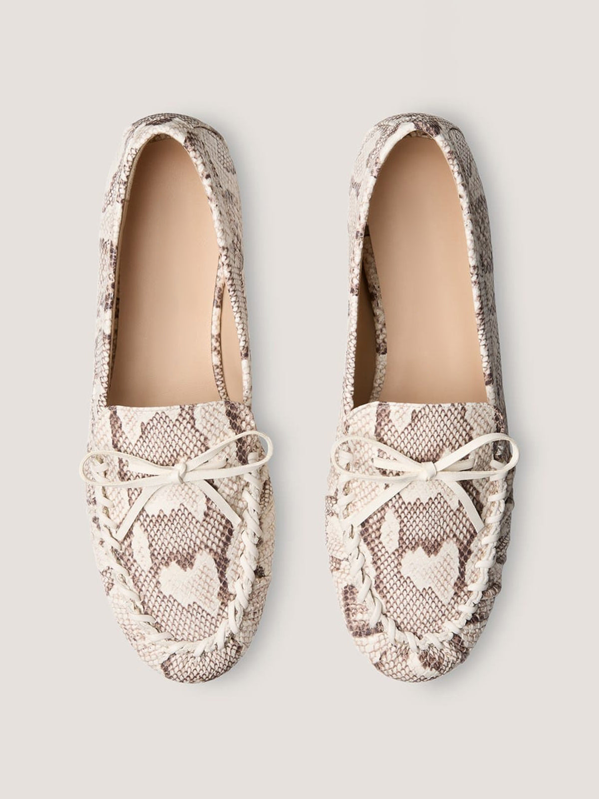 Snakeskin Print Round-Toe Front Bow Slip-On Chic Flats