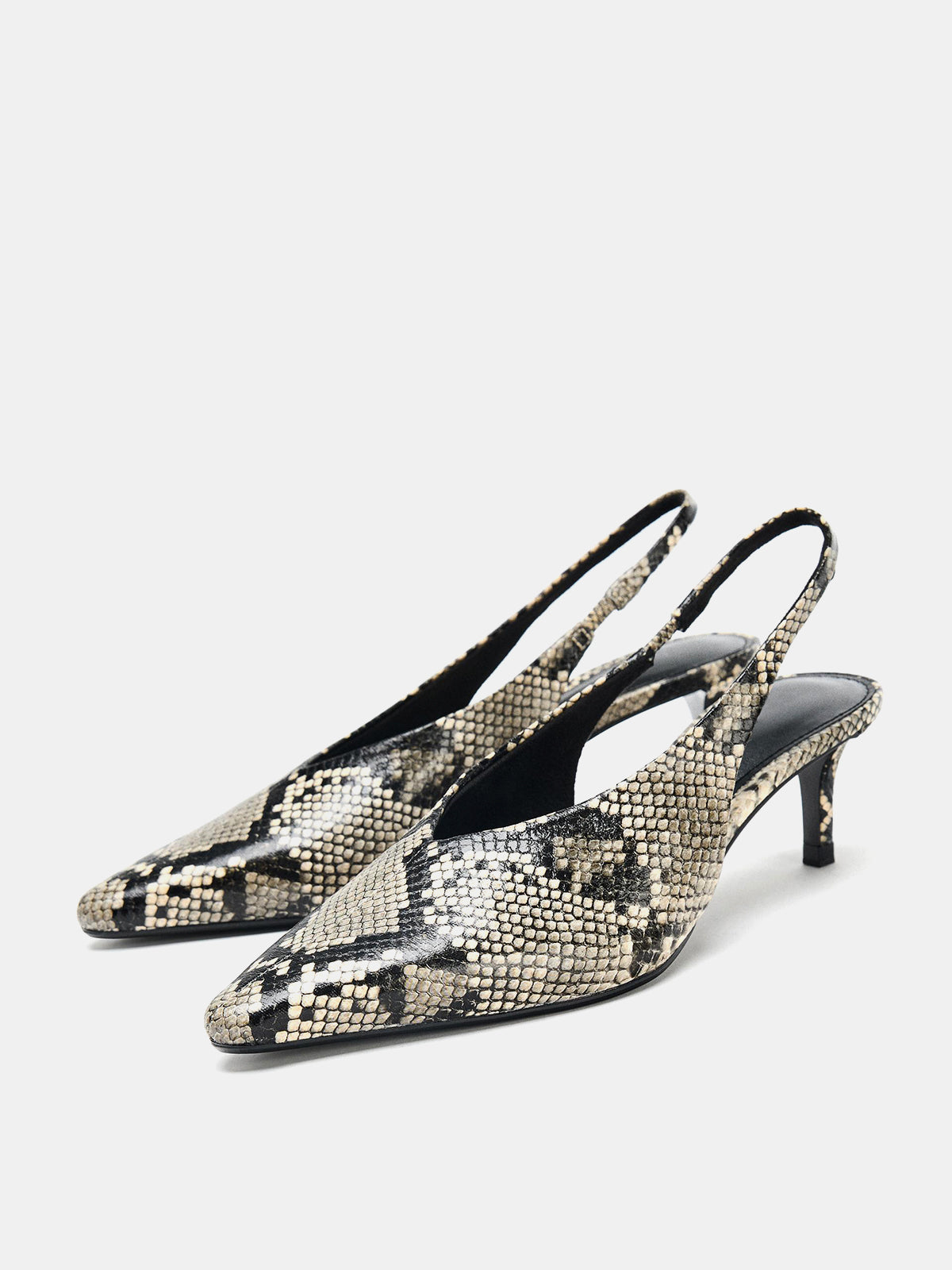 Snakeskin Print Pointed-Toe Slingback Slip-On Kitten Heels