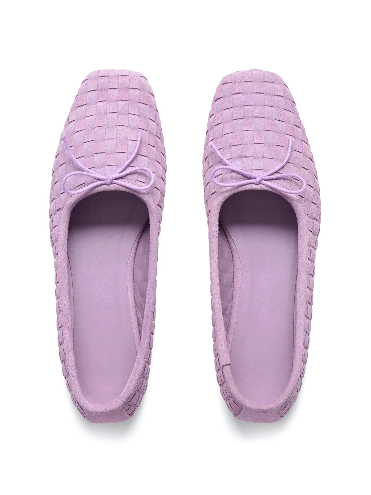 Lavender Woven Faux Suede Square-Toe Front Bow Ballet Flats