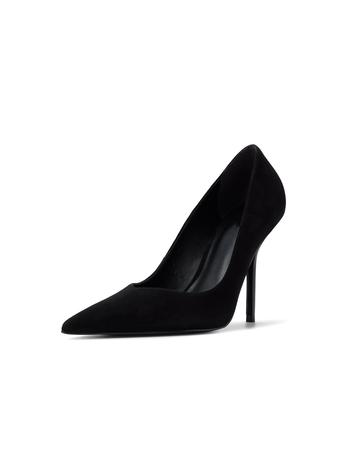 Black Faux Suede Pointed-Toe Classic Backless High Heels