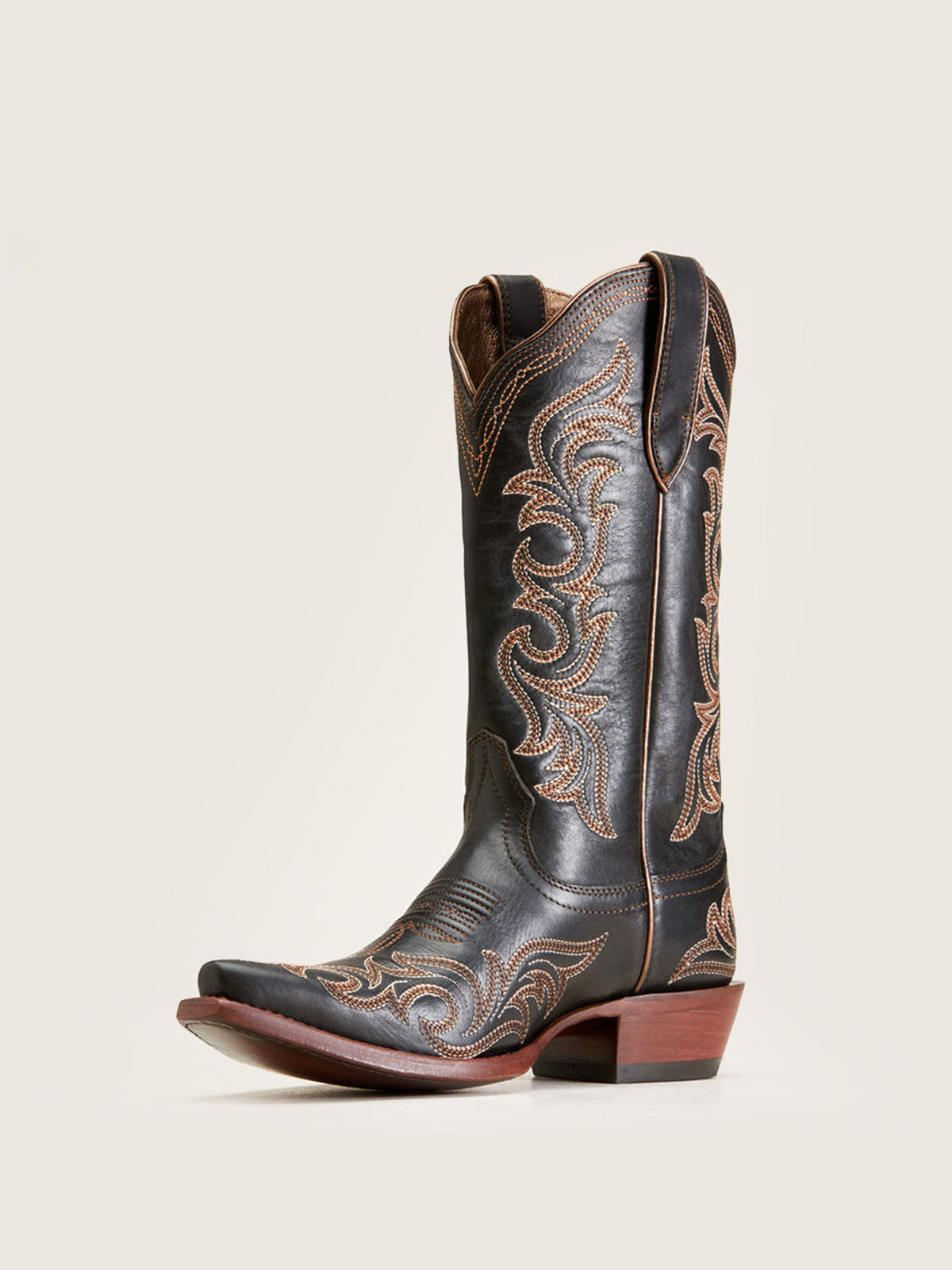 Black Snip-Toe Western Embroidery Mid Calf Cowgirl Boots For Women