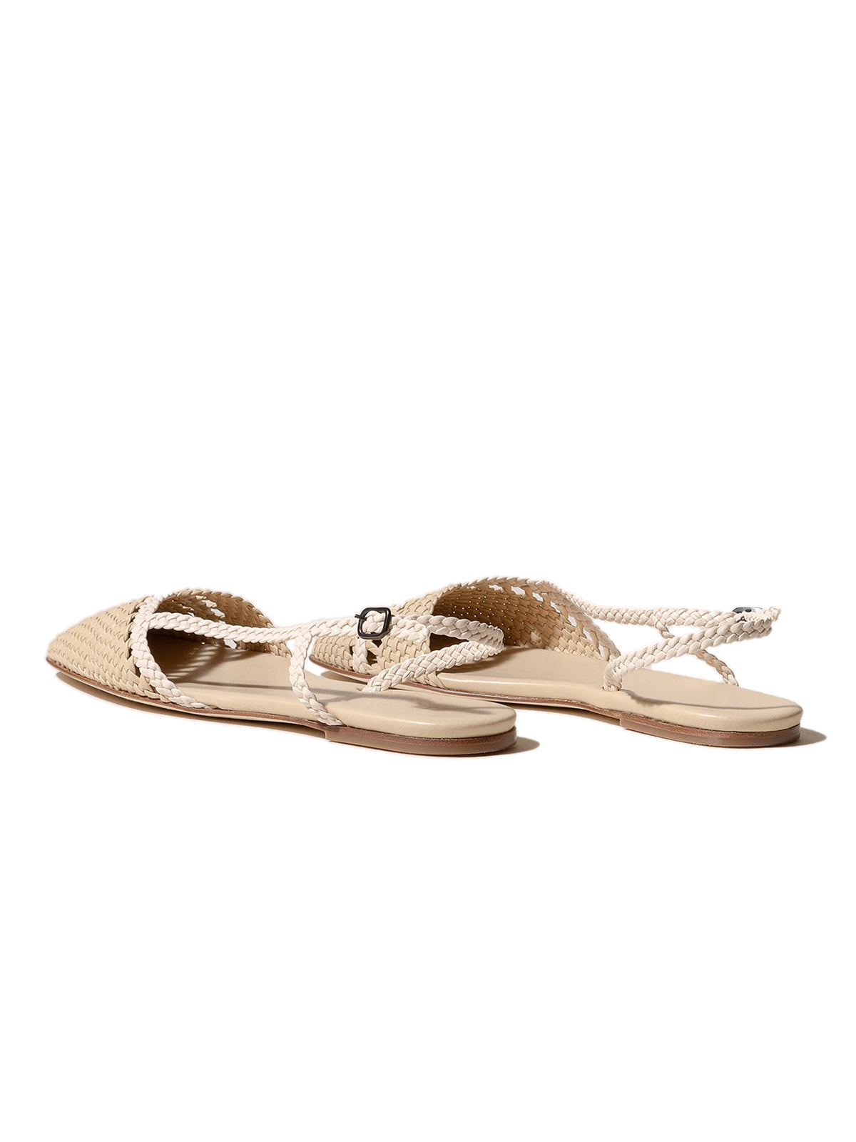 Beige And Ivory Woven Vegan Leather Square-Toe Back Strap Sandals Flats