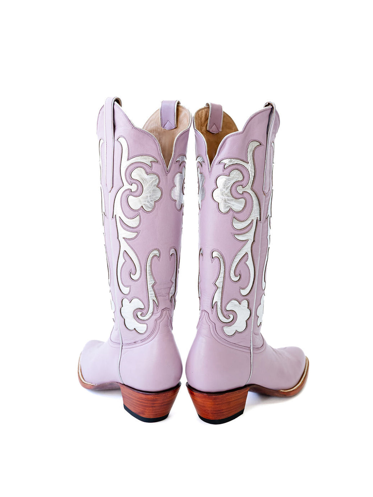 Lavender Almond-Toe Inlay Wide Mid Calf Cowgirl Boots