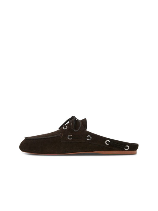 Chocolate Faux Suede Round-Toe Lace-Up Backless Boat Shoes Flats