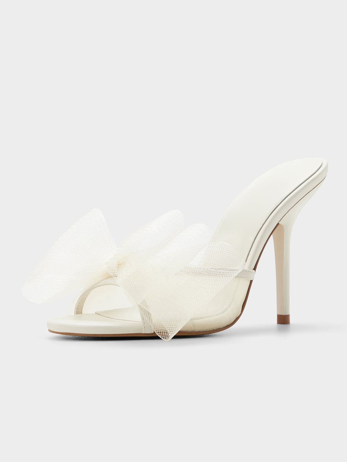 Bone Mesh Pointed-Toe Front Big Bow Slip-On Chic High Heels