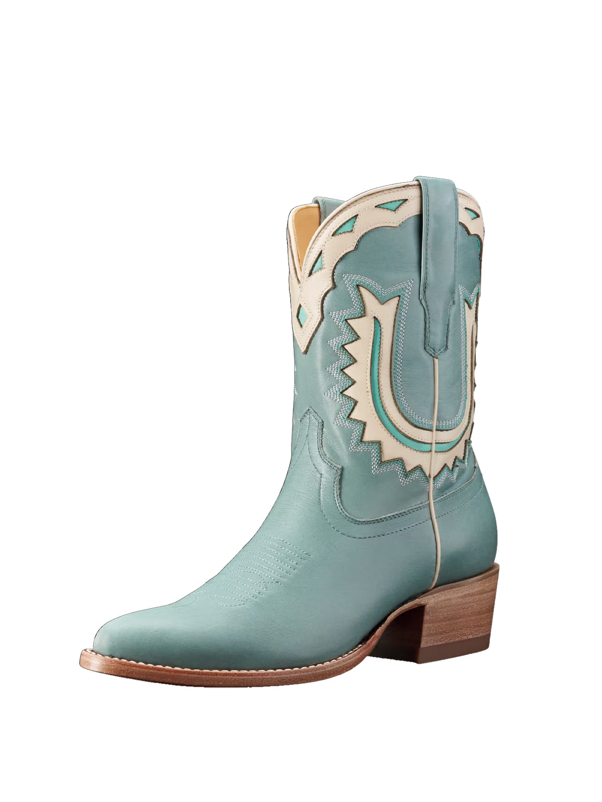 Seafoam Green Almond-Toe Bone Horseshoe Inlay Ankle Booties