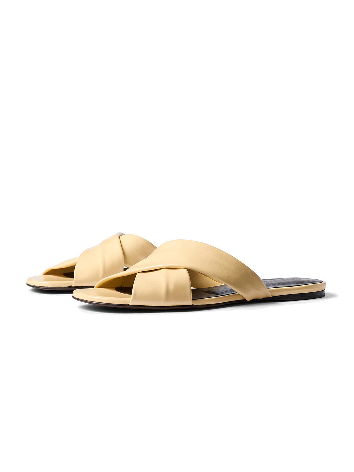 Yellow Square-Toe Cris-Crossed Straps Slip-On Flat Sandals